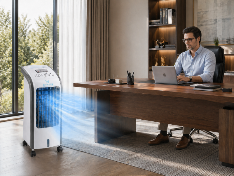 O'FRESH - Rafraichisseur d'air intérieur - 3 vitesses - Télécommande - Rafraichit 20 m² - Autonomie 8H - Silencieux - 3