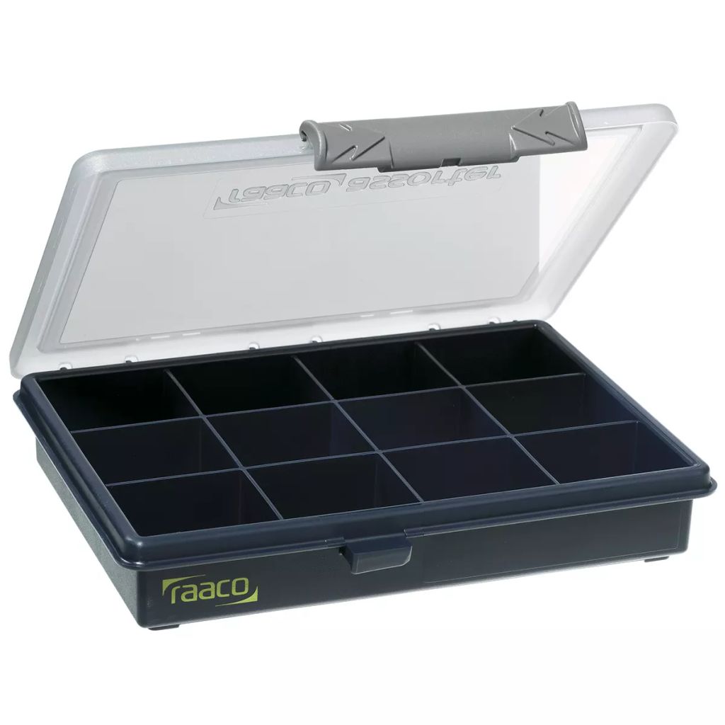 Raaco Skrzynka asortymentowa B 175 x T 143 x H 32 mm 12 przegródek przezroczysta / ciemnoniebieska - 136143