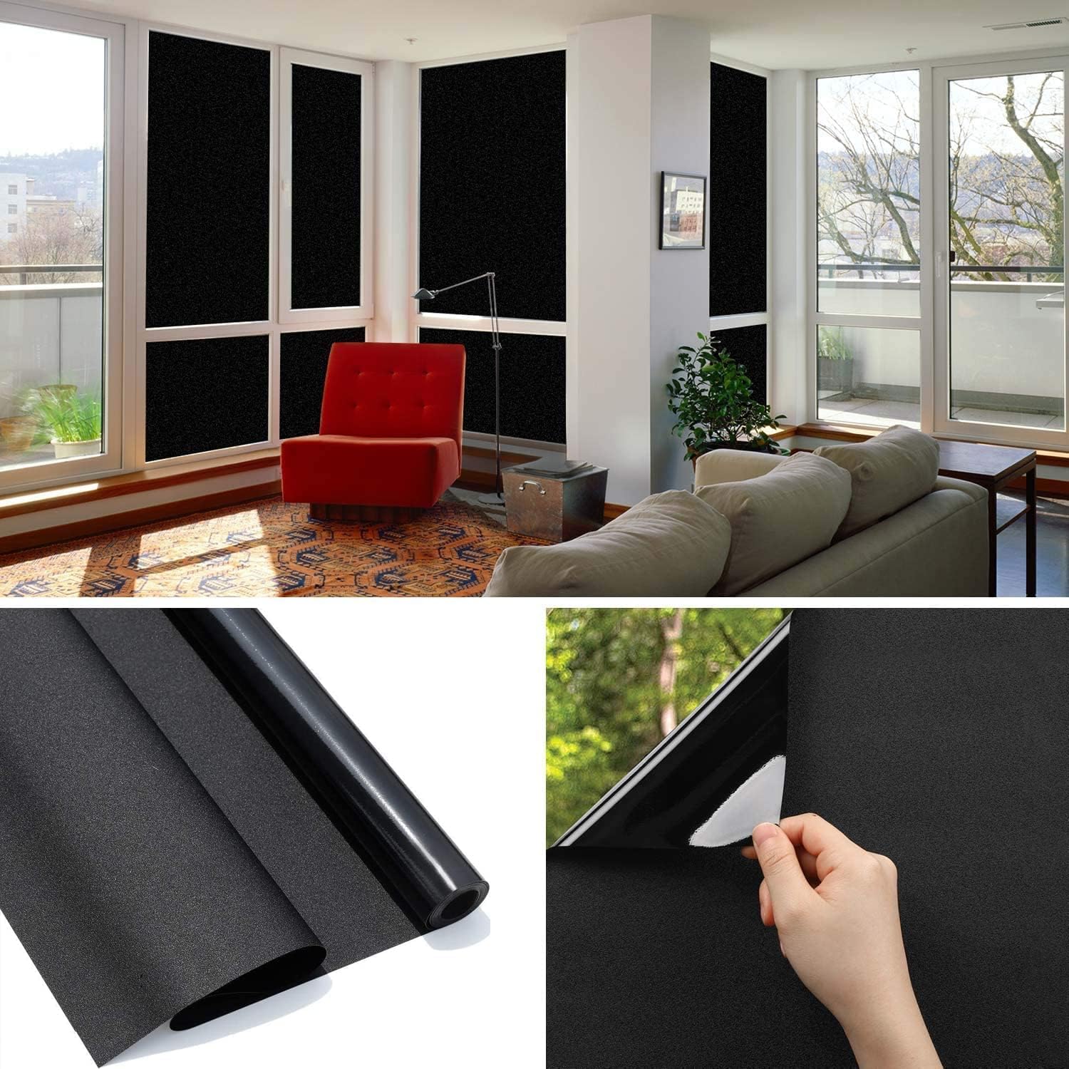 Película para vidros com escurecimento total, película de privacidade para escurecimento do ambiente, 100% de bloqueio de luz, sem cola, 40 x 200 cm - 5