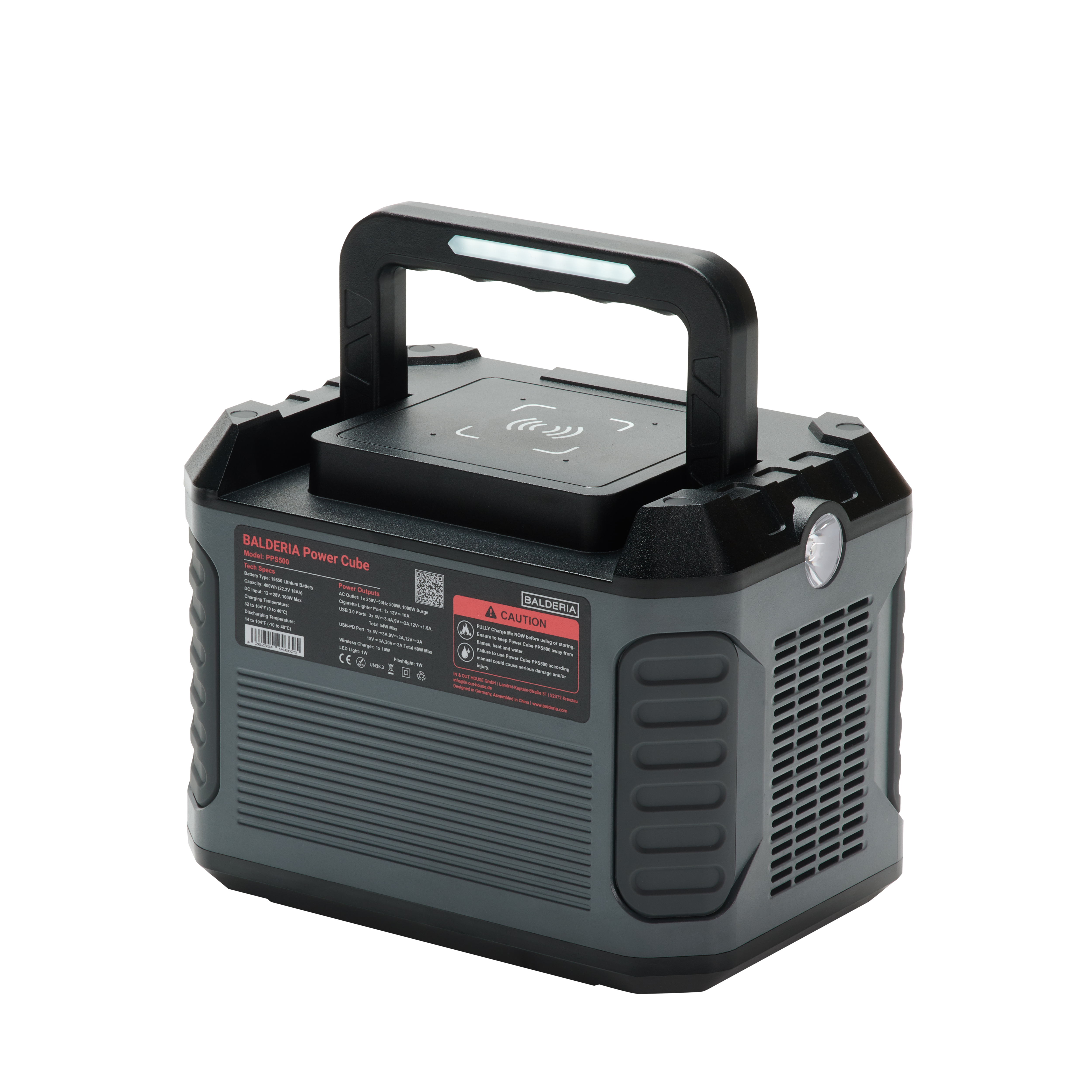 BALDERIA Power Set, station d'alimentation portable 500 W avec panneau solaire pliable 60 W - 4