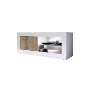 Meuble TV Alinea – Blanc Laqué Et Chêne Blanchi – 137 Cm De Large