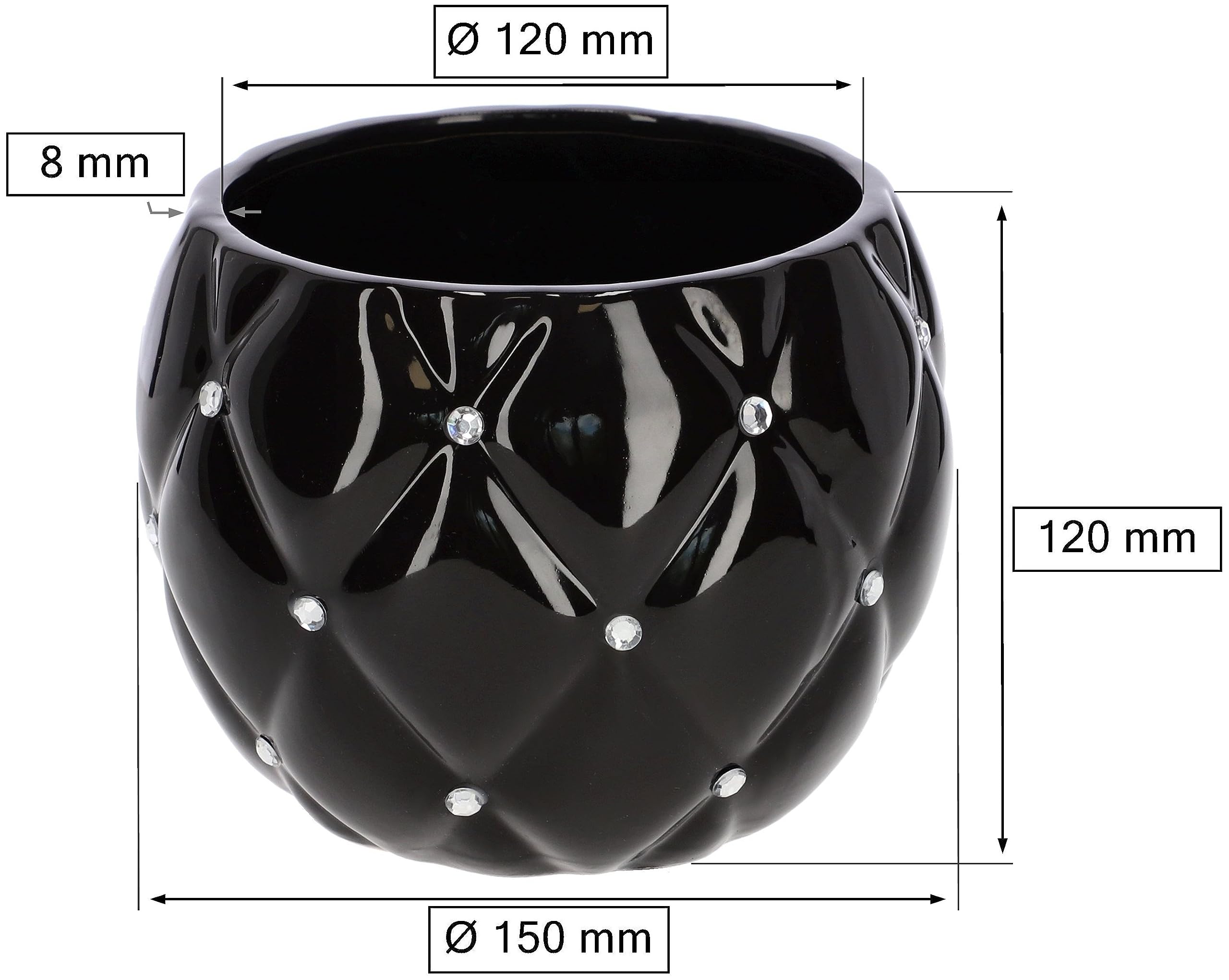 Zestaw 2x doniczka donica ceramiczna okrągła osłonka glamour czarna ⌀ 15 cm - KOTARBAU - 3