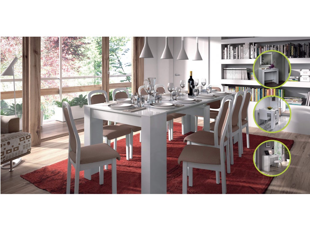Table à manger LENA extensible L51/237cm - Blanc - 4