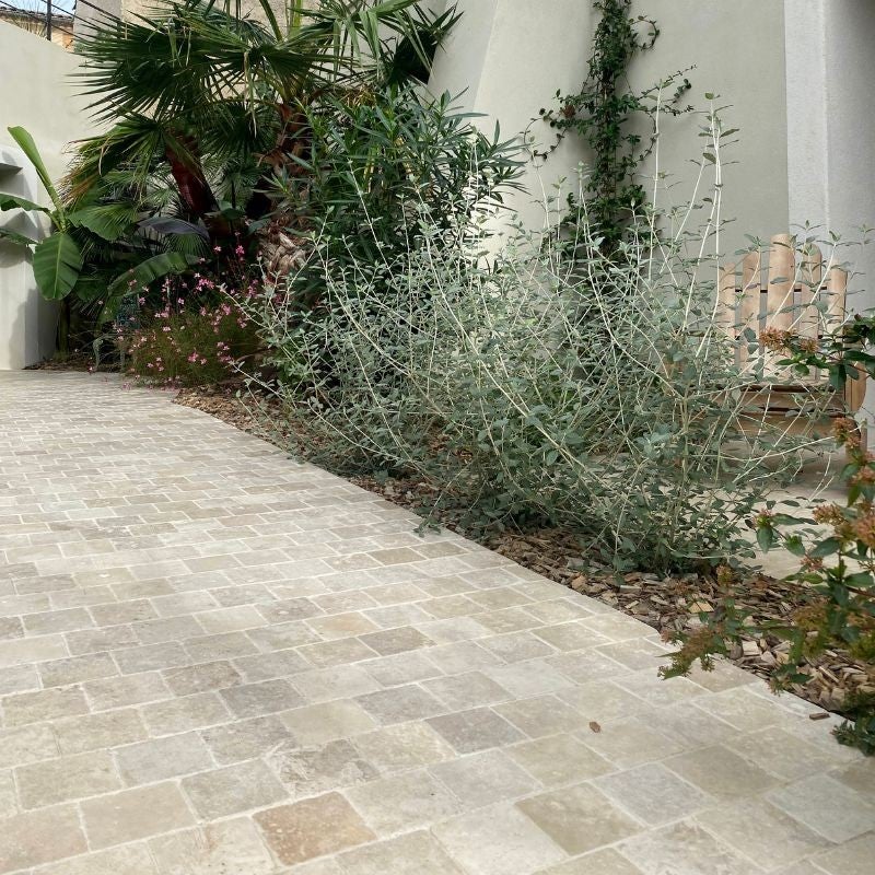 Pavé Travertin Beige Mix Vieilli 10x10x3 cm - Boîte de 1m² - 4