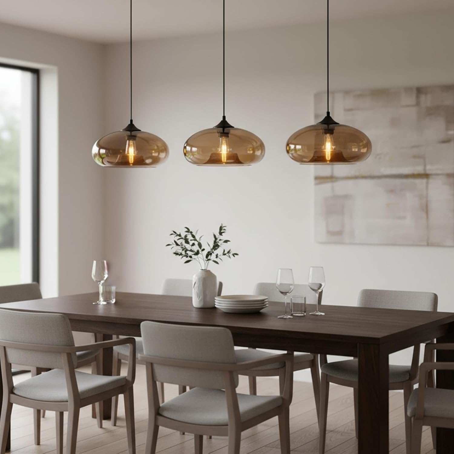 Suspension Luminaire Industriel Vintage avec Abat-Jour en Verre Soufflé 28cm - Lampe Suspendue Plafond E27 pour Salon & Salle à Manger (marron) - 6