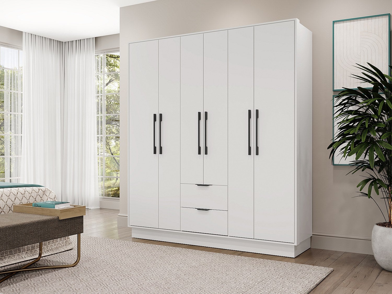 Armoire 6 portes et 2 tiroirs - L162 cm - Blanc - FEOVA - 6
