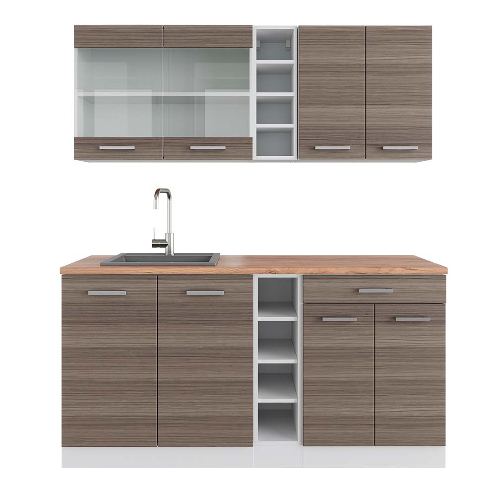 Vicco Pojedyncza kuchnia R-Line, Szlachetny szary/biały, 160 cm , BP Dąb