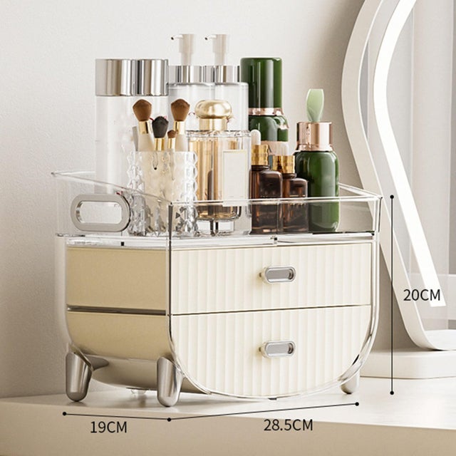 Boîte De Rangement Cosmétique 3 étages Angle Droit - 23x23x50 Cm, Or Champagne, Métal Et Plastique