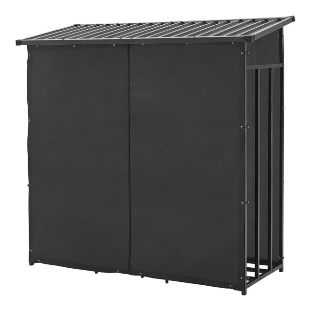 Abri-bûches couvert acier 185 x 180 x 70 cm noir casa.pro