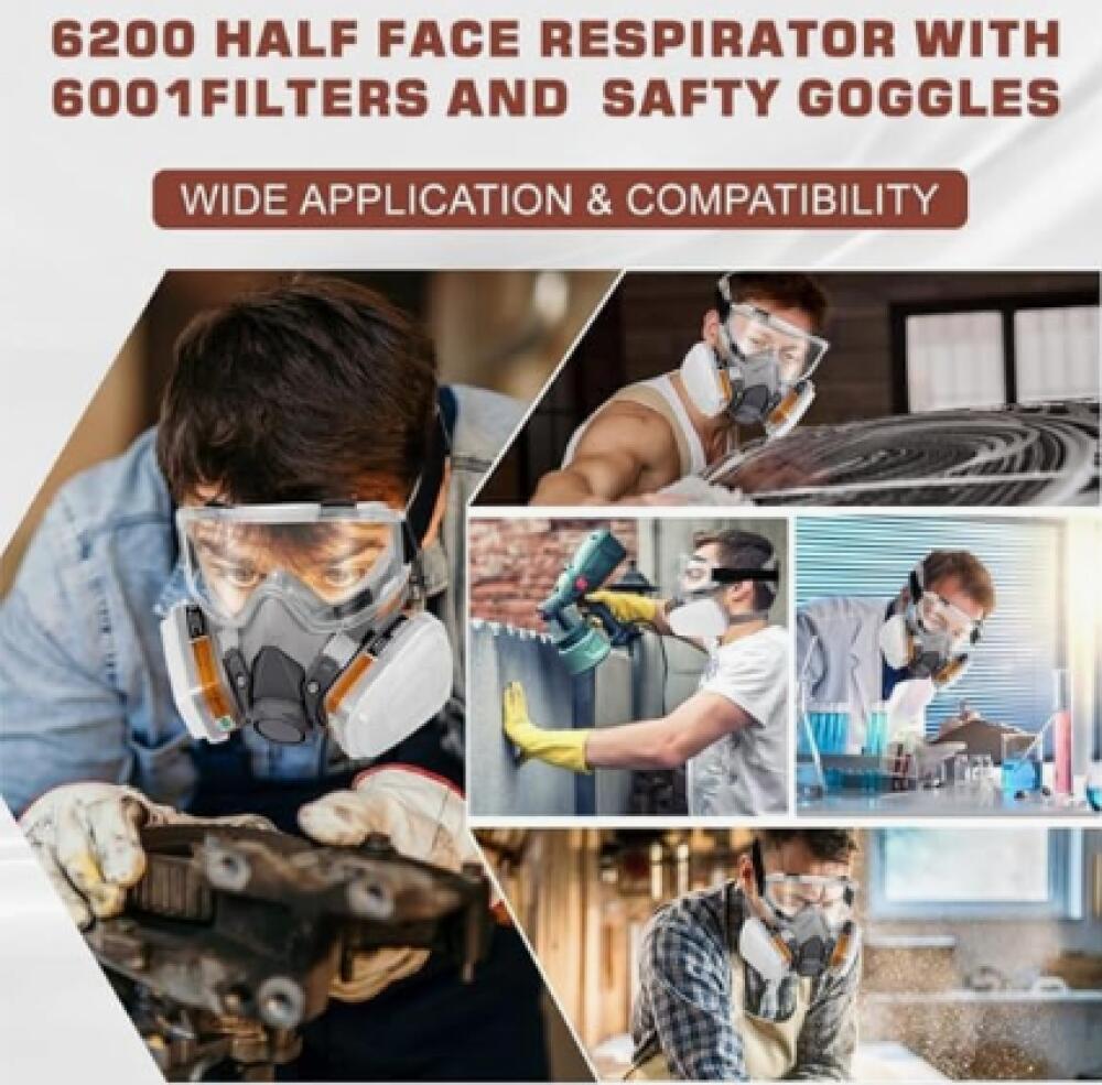 Masque respiratoire avec lunettes de protection, 10 filtres remplaçables, kit professionnel de protection de peinture et de poussière pour résine d'im - 5