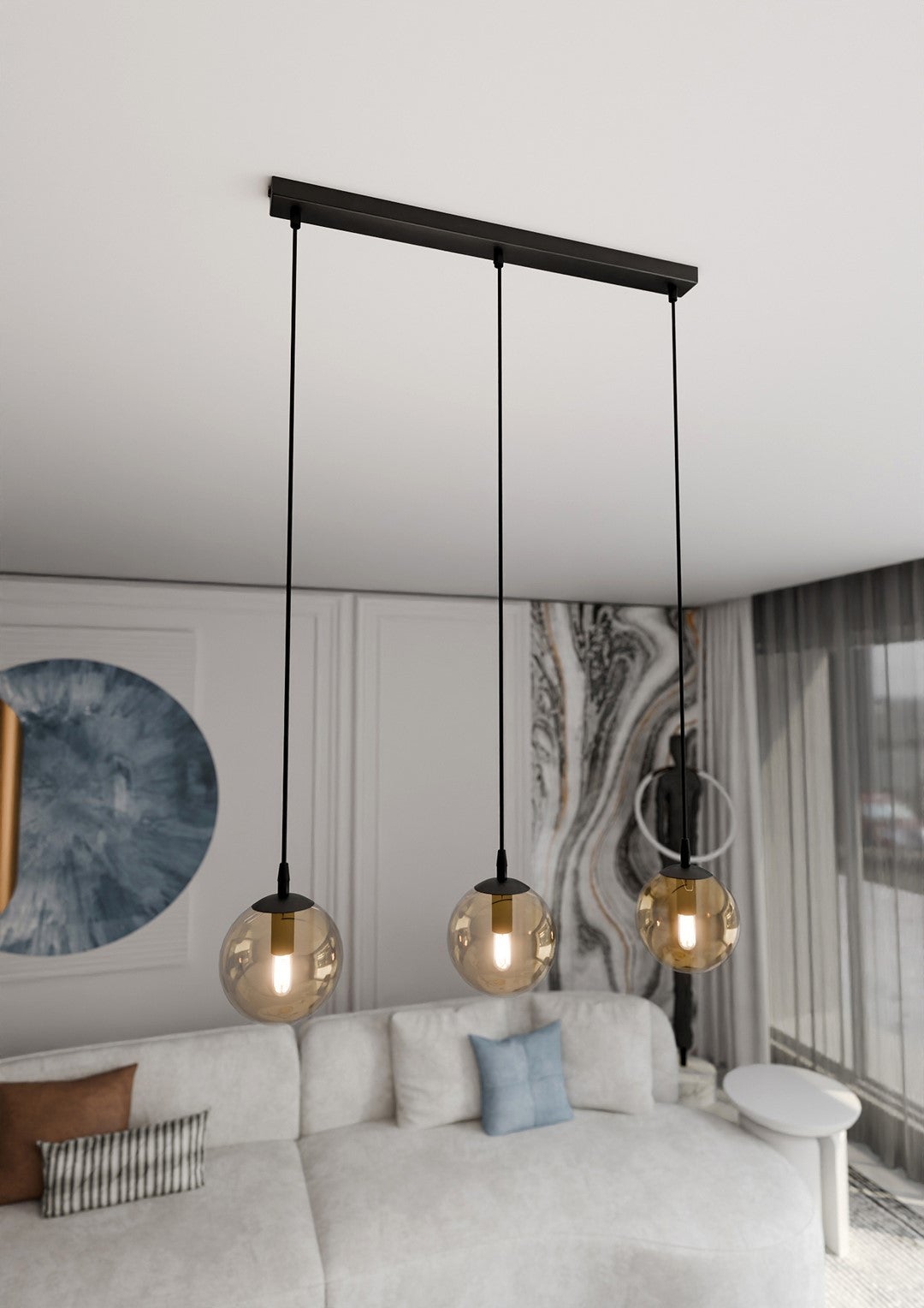 Lampa wisząca Cosmo czarno-miodowy 3xE14x10W wym: 100 x 70 x 12 cm szkło Emibig - 4