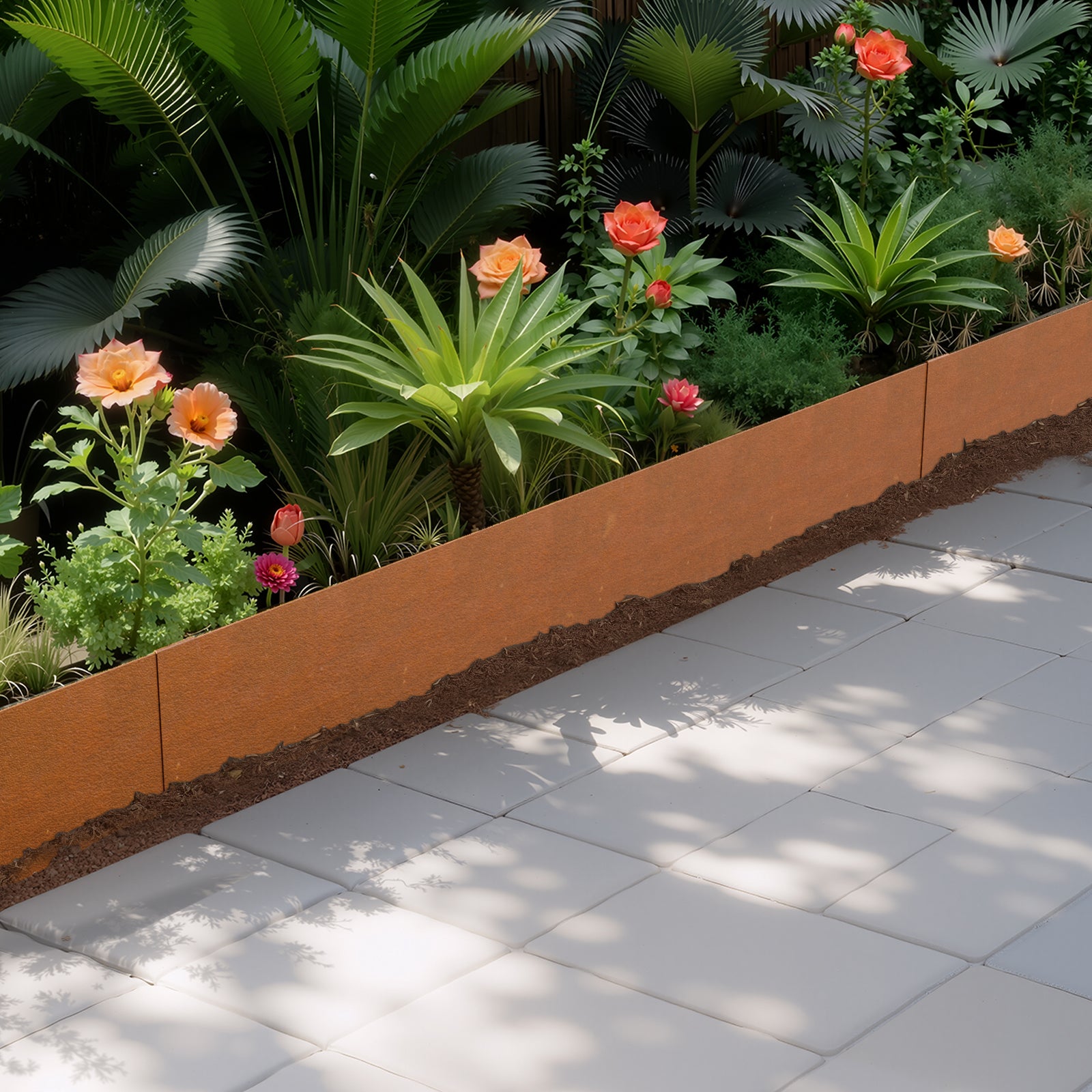 Lot 6 Bordures Paysage Acier 40x8 po,VEVOR Résistant aux Intempéries à la Rouille,Bordure Pliable Pointe Requin,Parterre Fleurs,Séparateur Chemin - 8