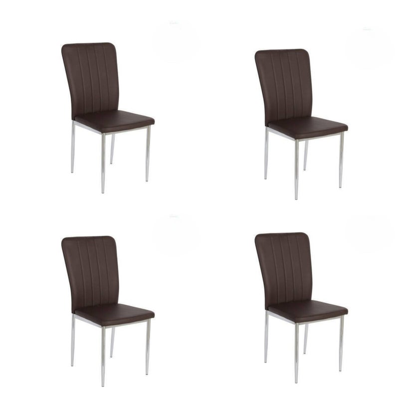 6 krzeseł jadalnych z piankowym wypełnieniem, tapicerką z czekoladowy, sztucznej skóry i chromowanymi metalowymi nogami – wymiary 44x91,5x47 cm