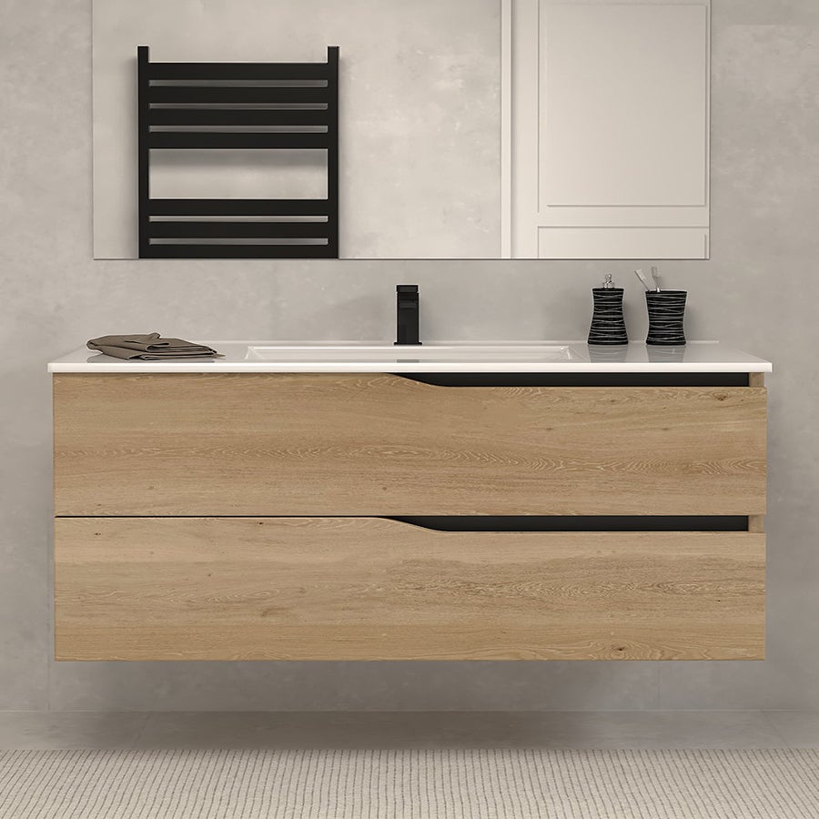 Meuble de salle de bain 120cm simple vasque - sans miroir - 2 tiroirs - madera miel&nbsp;(bois clair) - LUNA - 2