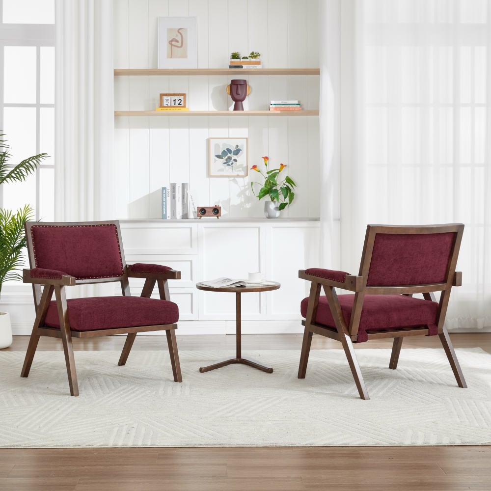 Fauteuil Lounge Tissu Moderne Mid-Century avec Accoudoirs et Cadre Bois pour Salon, Chambre, Bureau - 8