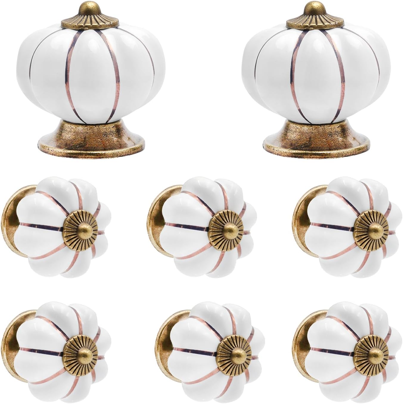 8 sztuk białych ceramicznych gałek w kształcie dyni, uchwyty meblowe w stylu vintage do szuflad, komód, ceramiczne gałki do drzwi ze śrubami w zestaw