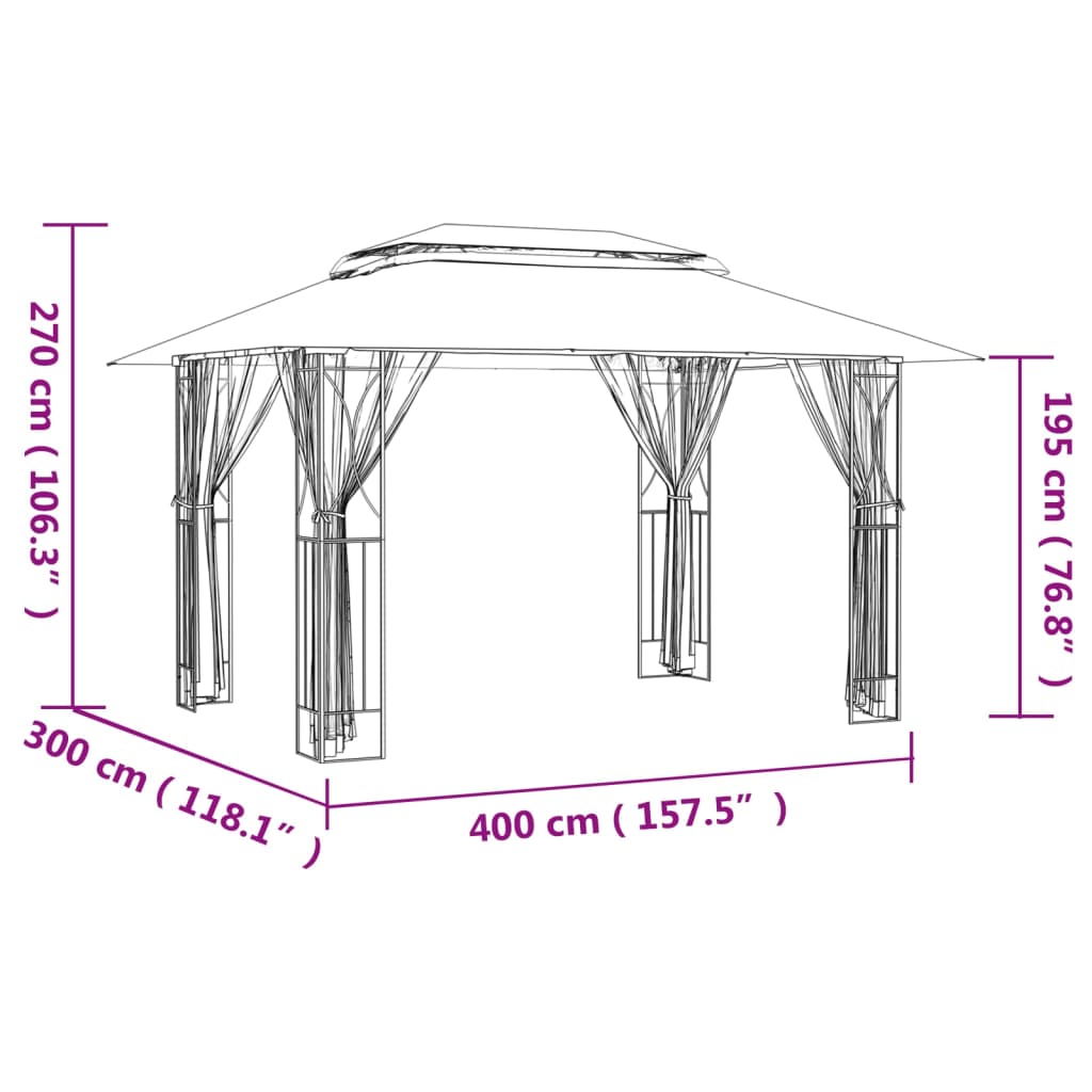 Gazebo con Pareti Laterali Antracite 400x300x270 cm Acciaio vidaXL - 8