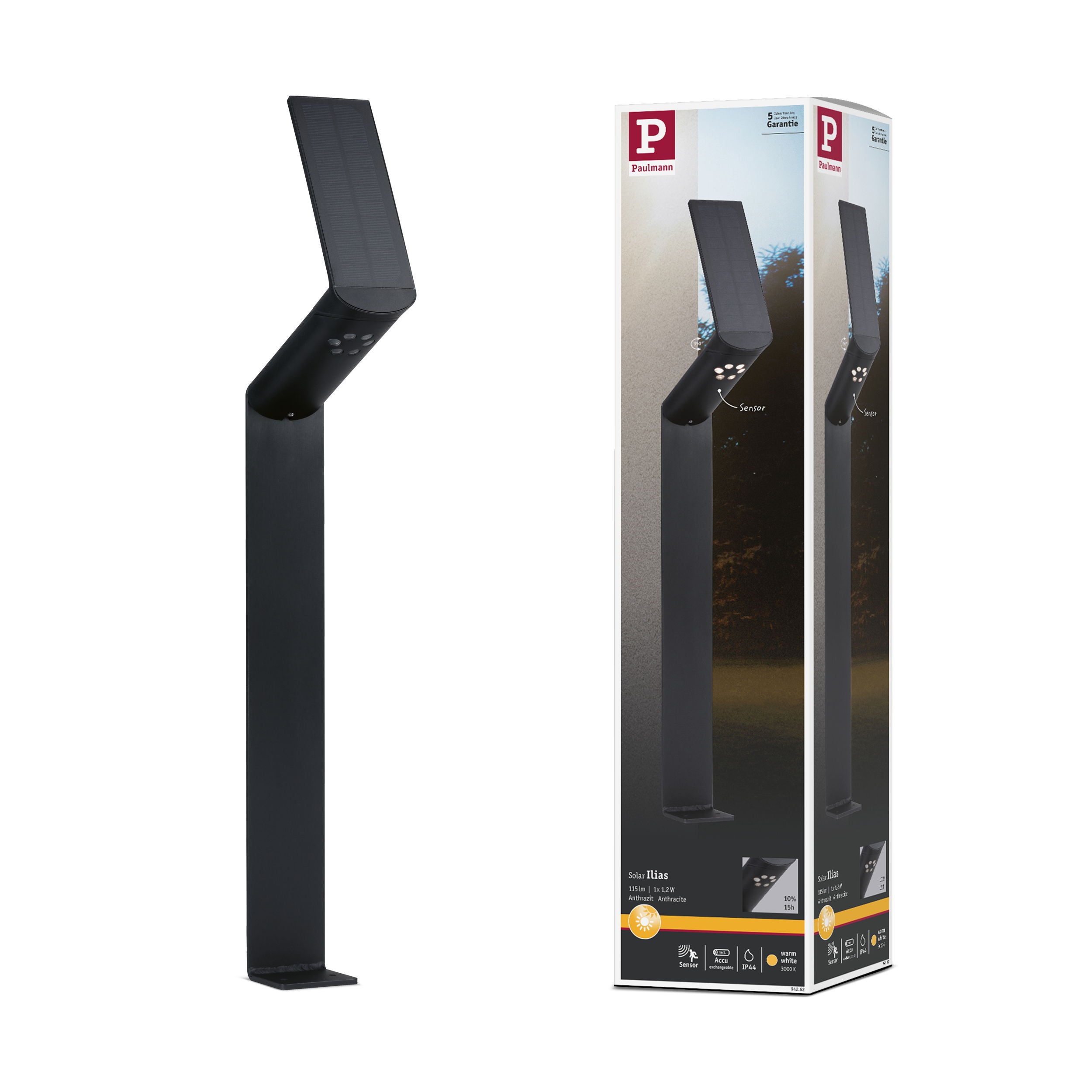 Lampa ogrodowa solarna stojąca Solar antracyt LED 1.2W 3000K 50lm IP44 wym: 72 x 7,3 x 17,9 cm tworzywo sztuczne Paulmann