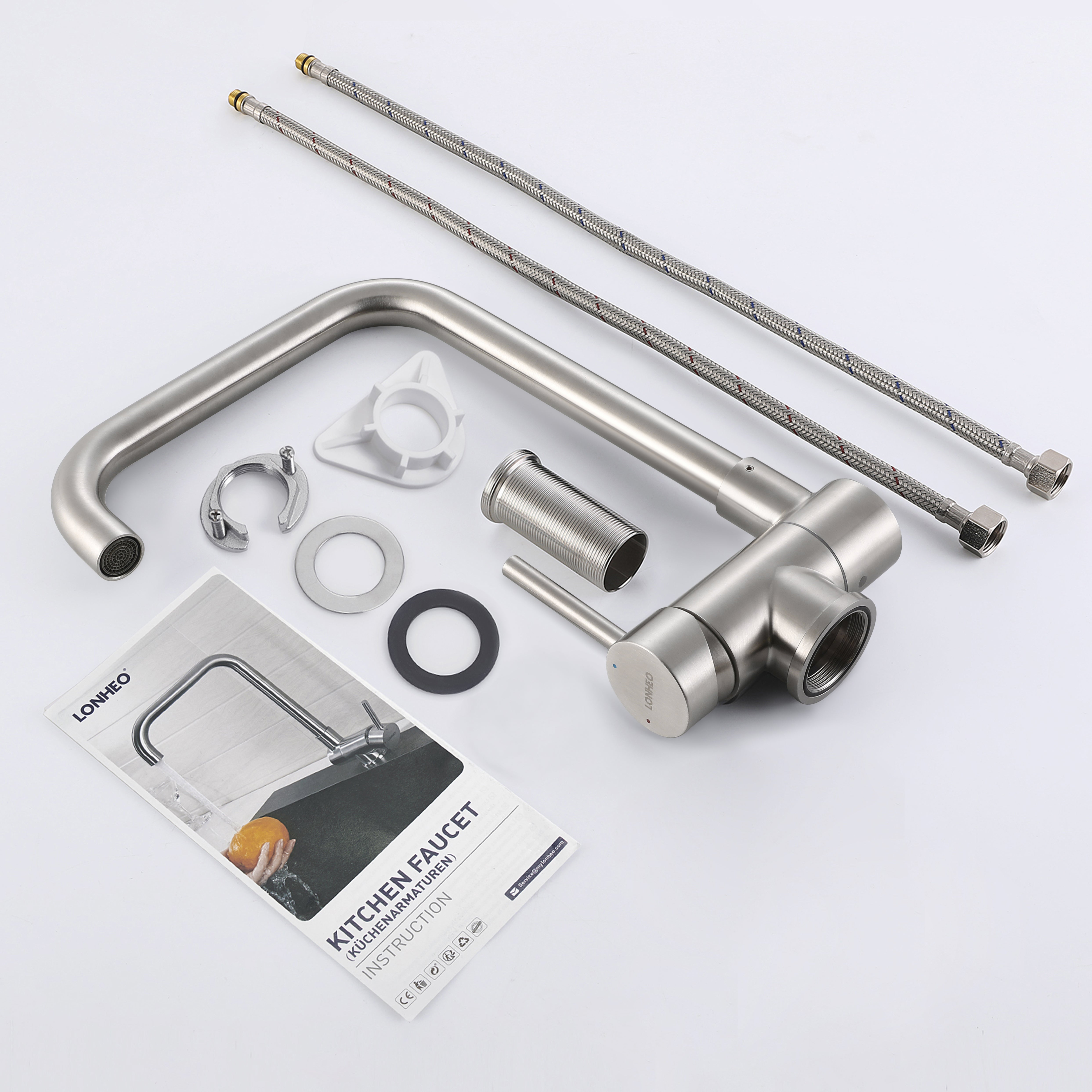 Lonheo max Robinet de Cuisine Rabattable 2 Jets aux Choix, Mitigeur Evier Repliable en Inox Brossé devant Fenêtre, Mitigeur d'évier Pliable - 8