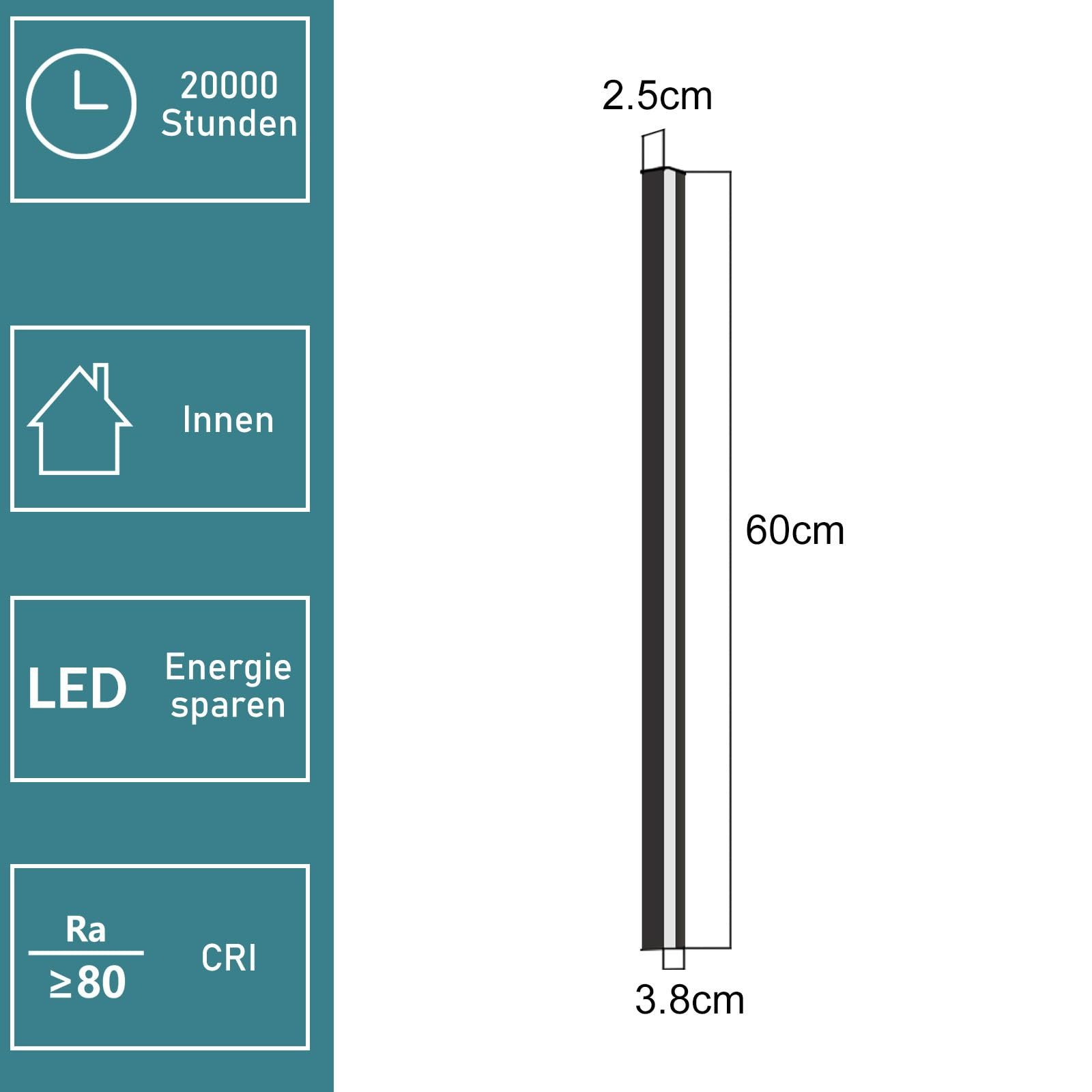 NETTLIFE 2 sztuki nowoczesnej lampy ściennej LED do wnętrz 60 cm 21 W, korytarz góra dół, czarny - 4