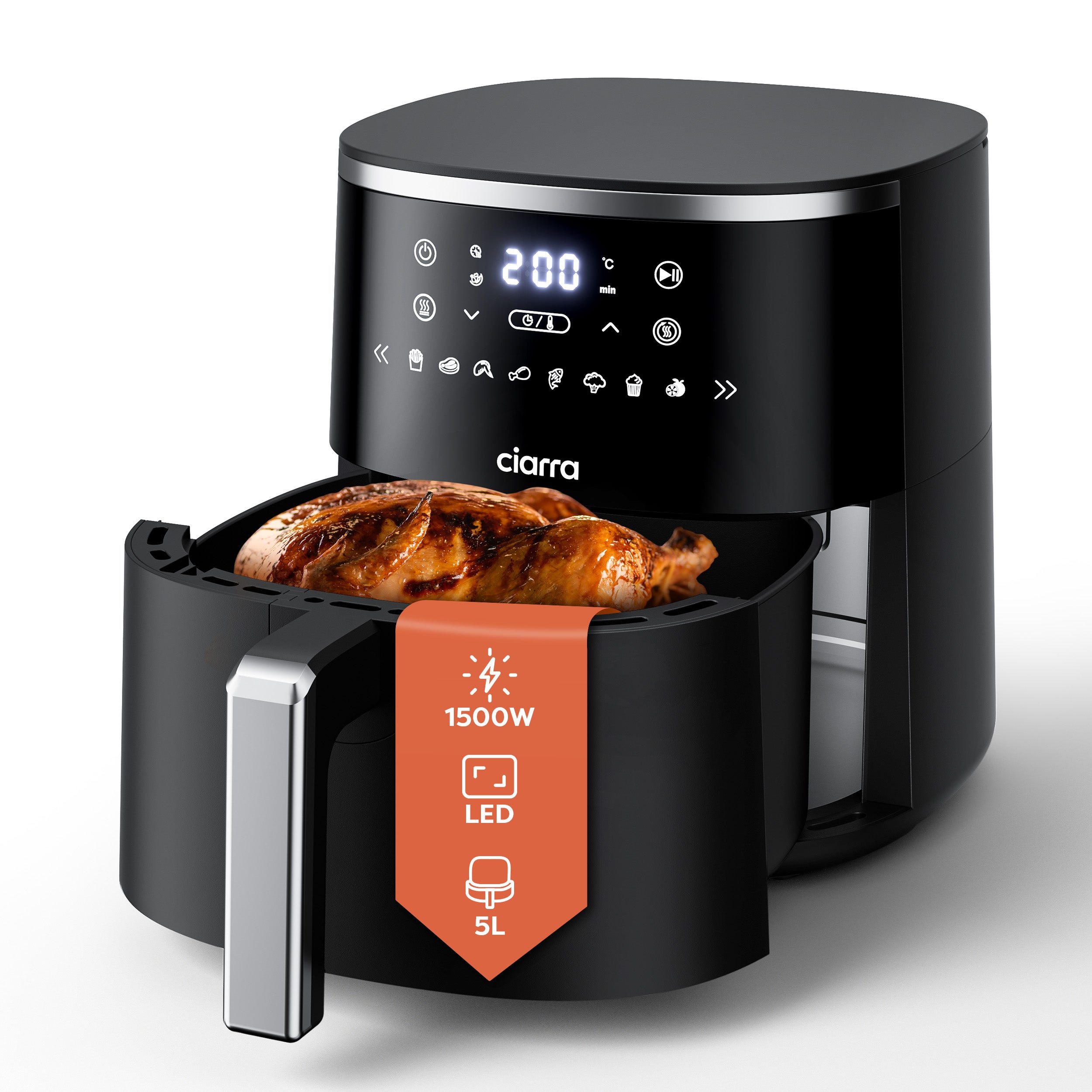 MPM MFR-06 Friggitrice ad Aria, senza Olio, 4.5L, Digital Touch Screen, Airfryer con 8 Programmi Preimpostate, Timer 30 min, Temperatura Regolabile, Cucina Sana, BPA Free, 1500W