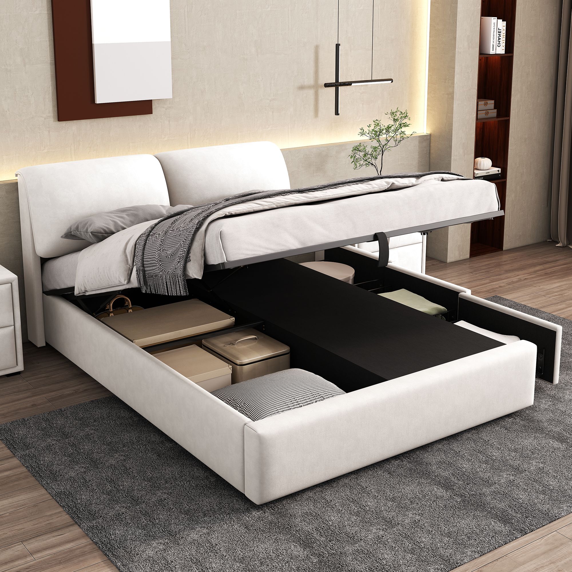 Letto contenitore in velluto 140x200 cm con cassetti