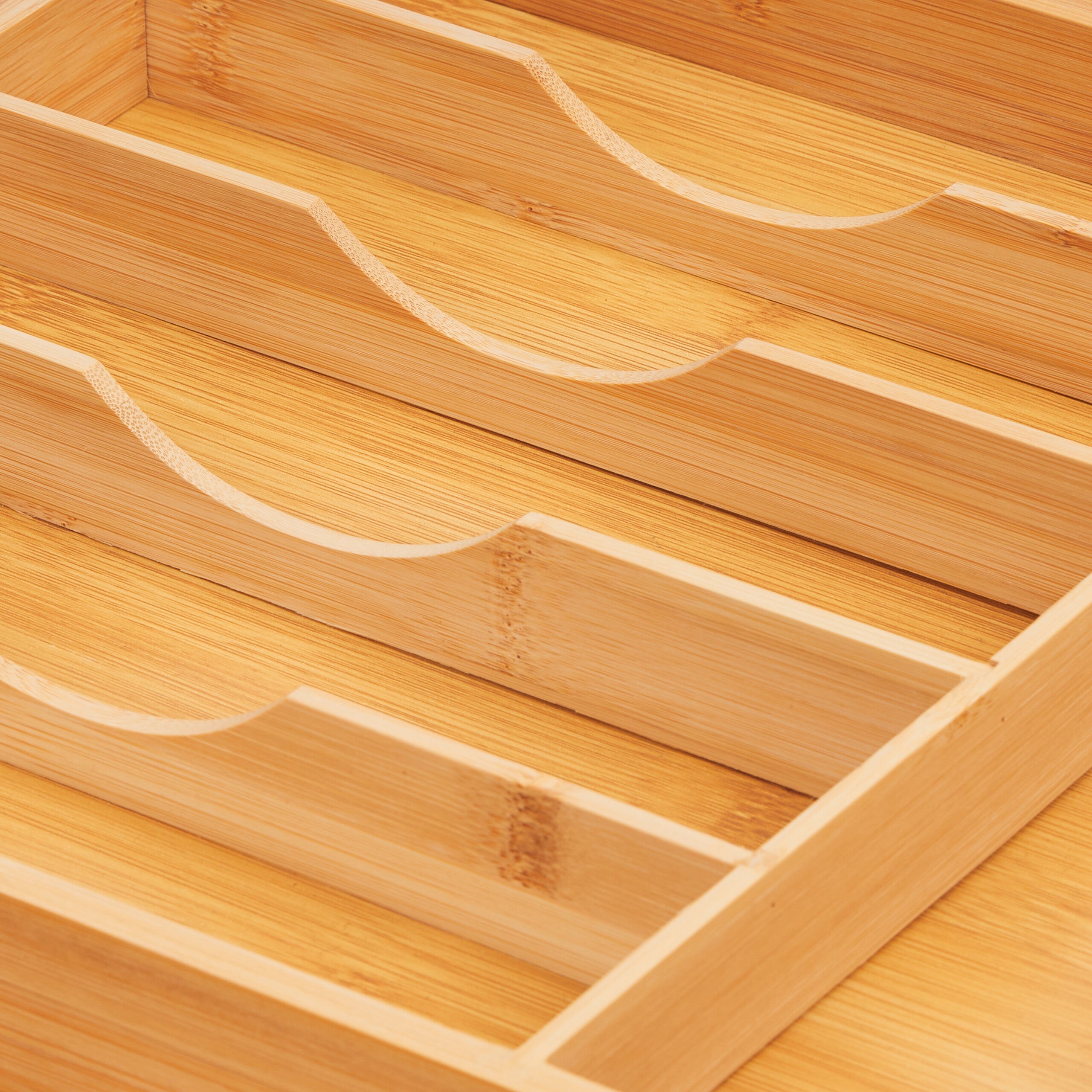 Bac à couverts, extensible, 7-9 compartiments, HxLxP: 5 x 34-50,5 x 44,5 cm, range-couverts en bambou, nature, Relaxdays - 8