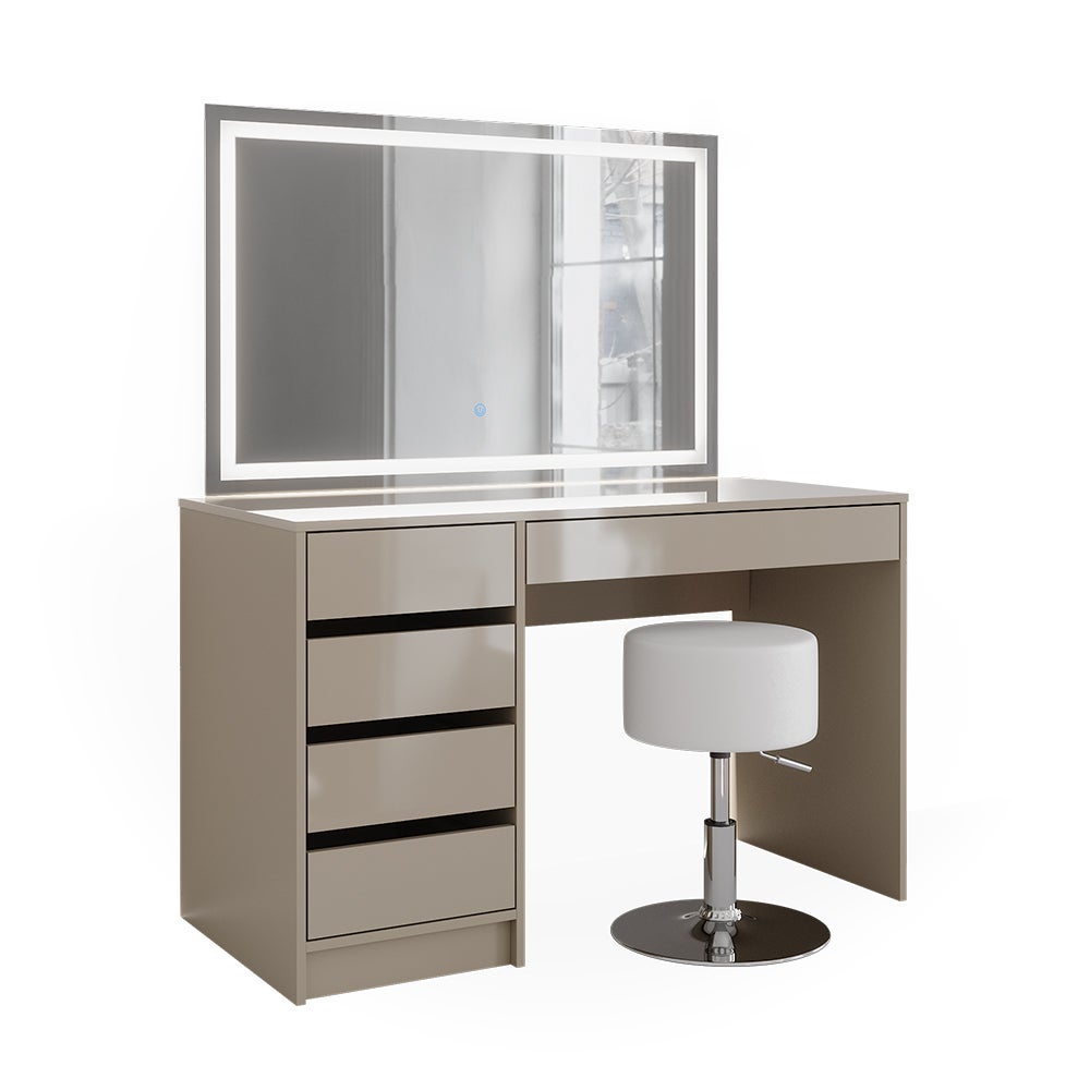 Vicco Toaletka Sherry, Szary, 120 cm z lustrem LED i stołkiem