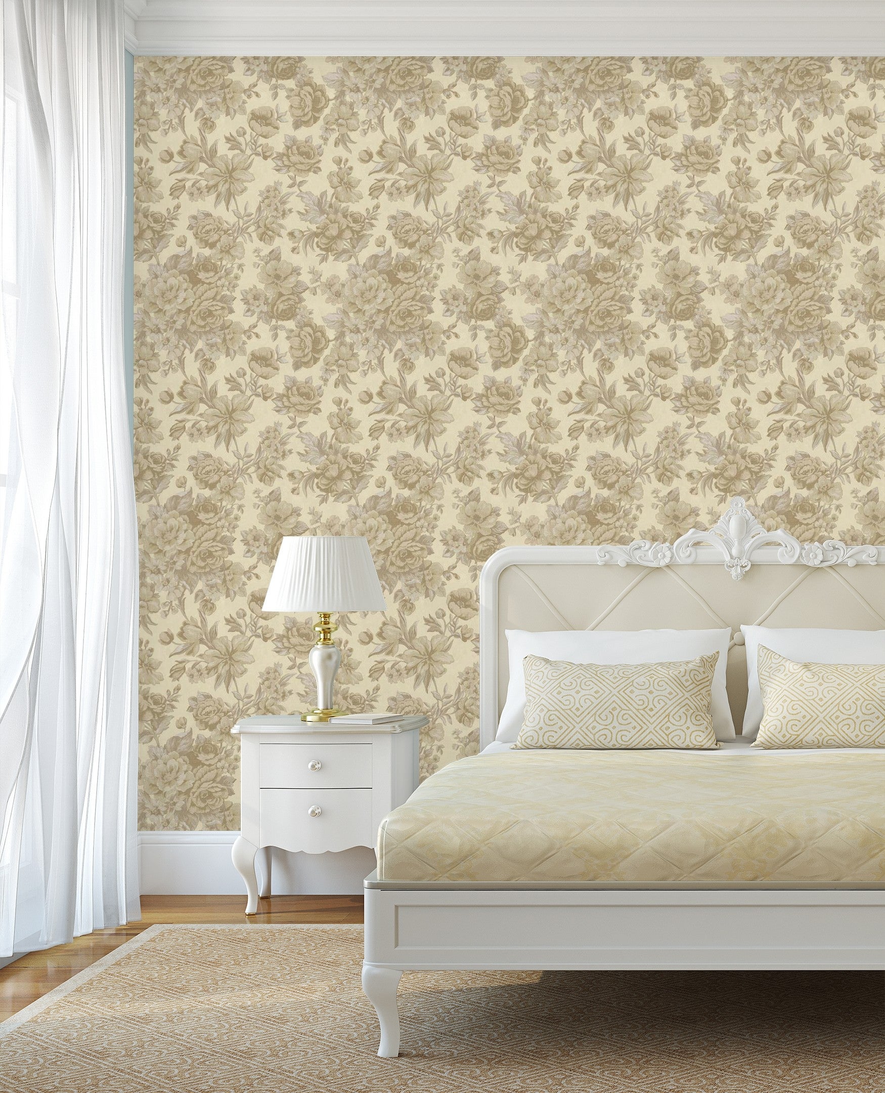 Papel pintado vinílico flores románticas efecto textura de tela tejida en relieve - anastasia garden 676415 de gaulan - rollo de 10 m x 1,06 m