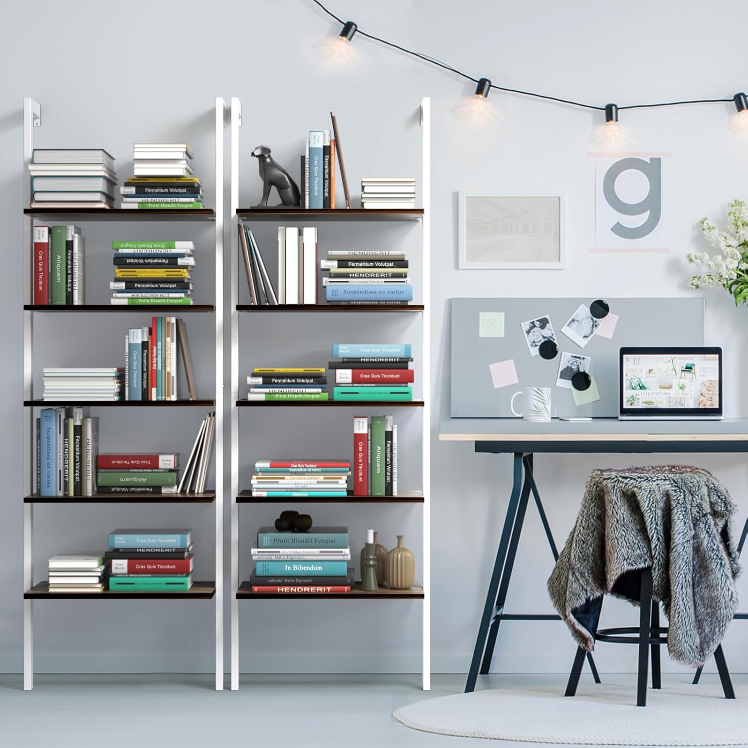 Libreria a 5 Piani a Parete con Struttura in Metallo, Porta libri con Struttura Portante in Metallo, 183 x 30 x 61cm (Bianco) - 5