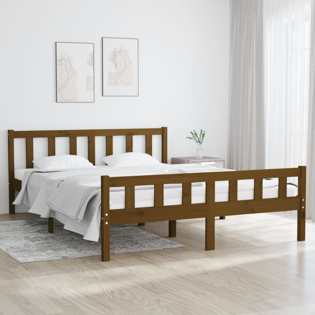 Łóżko Drewniane Brązowe Rama Łóżka Ze Stelażem Drewniana Do Sypialni Pokoju 120 x 200 cm