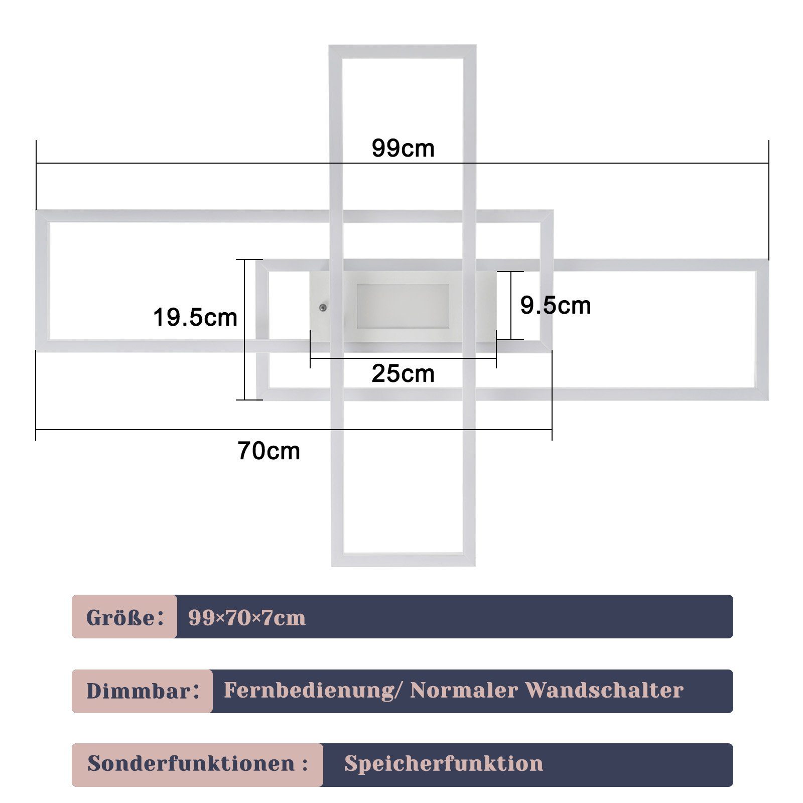NETTLIFE Lámpara de Techo LED Regulable 50W Blanco con Mando a Distancia Diseño Moderno Salón Dormitorio Geométrico para Cocina Pasillo - 7