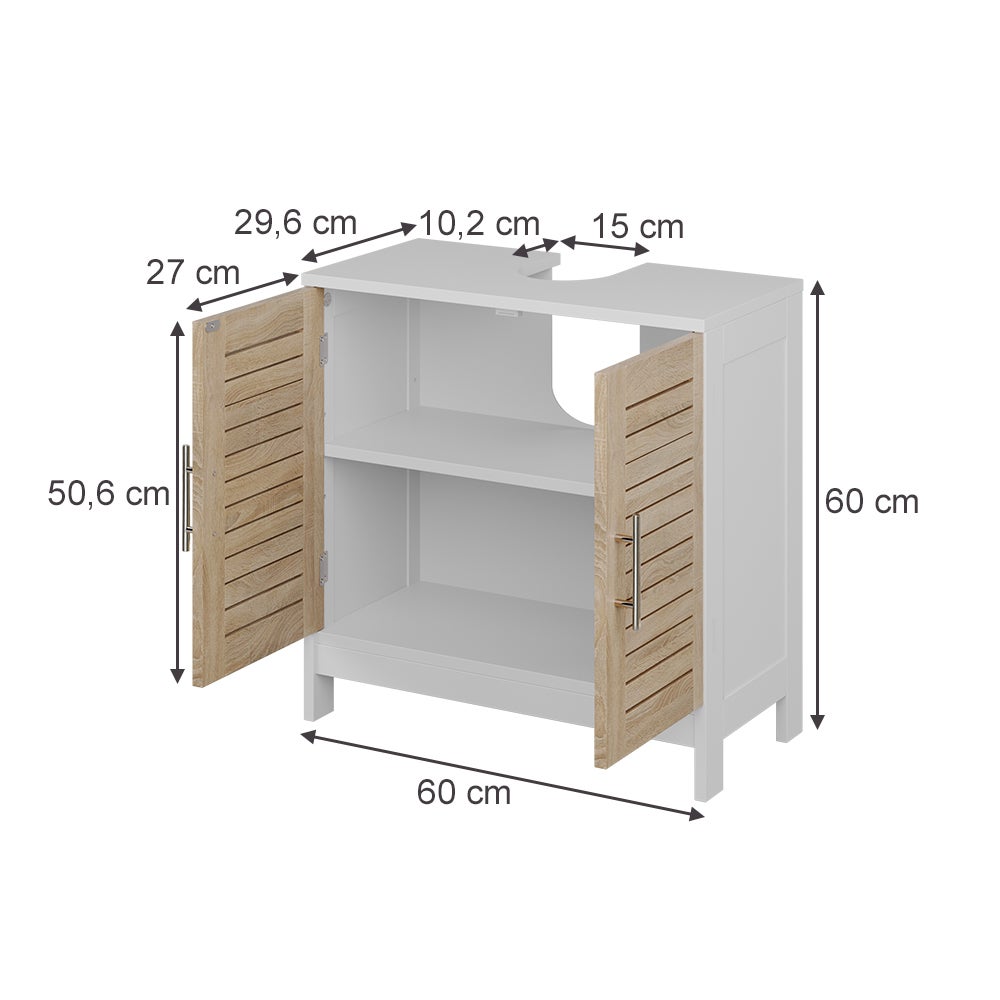 Vicco Szafka pod umywalkę Looma, Biały/dąb, 60 x 60 cm z 2 zamkniętymi przedziałami - 2