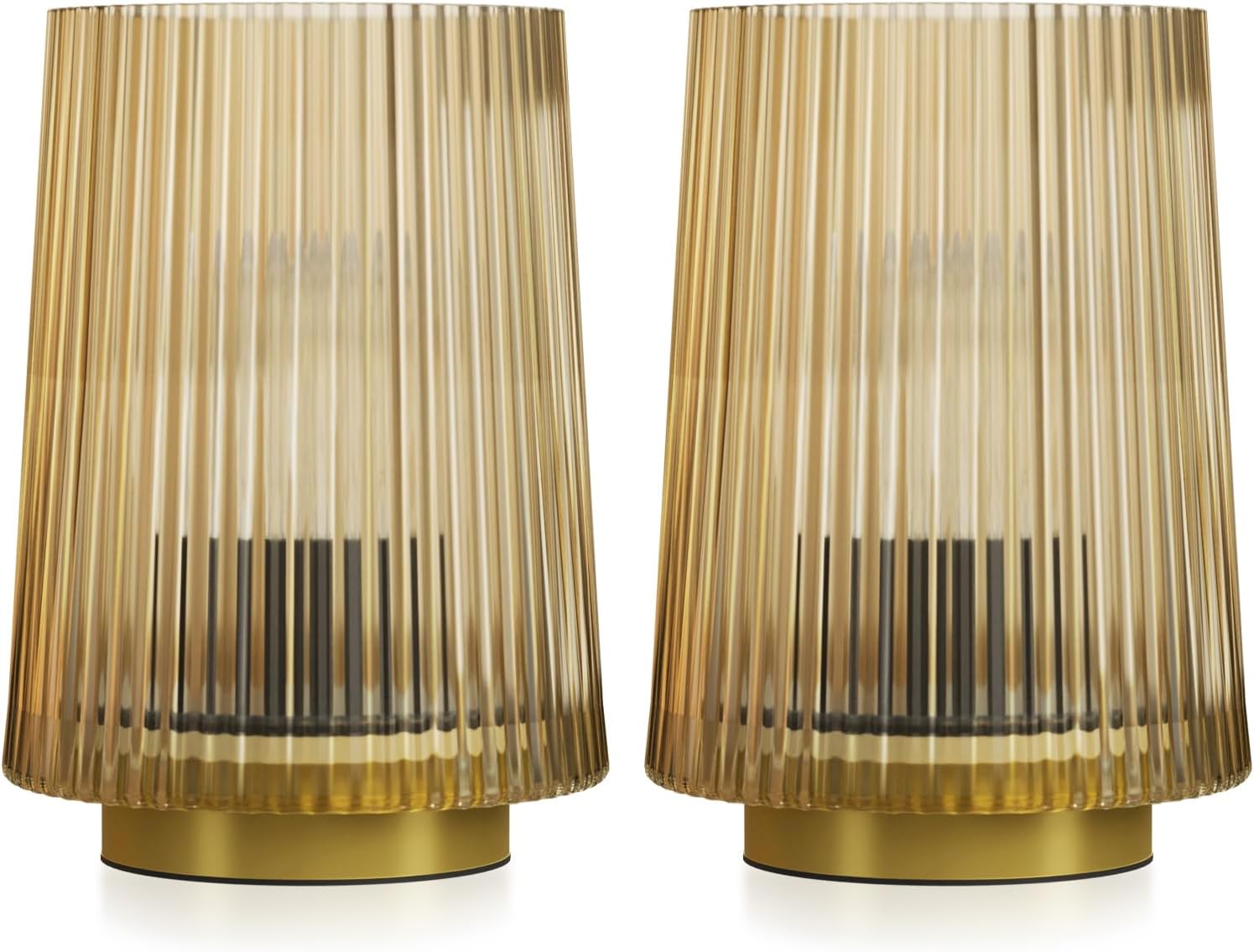 Lampka biurkowa na baterie z timerem, kompaktowa lampka biurkowa z żarówką LED, bezprzewodowa lampka biurkowa ze szkła, Bursztynowa (zestaw 2 szt.)