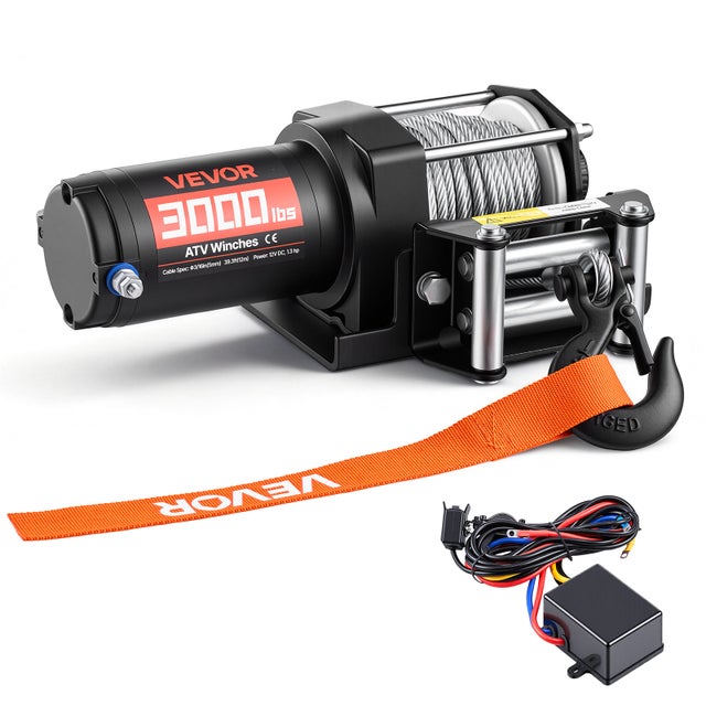 Treuil Électrique VEVOR 12 V CC 1360 kg Treuil pour Quad SSV Tout-terrain Remorquage, Câble en Acier 5 mm x 12 m, Télécommande Filaire, Étanche IP55