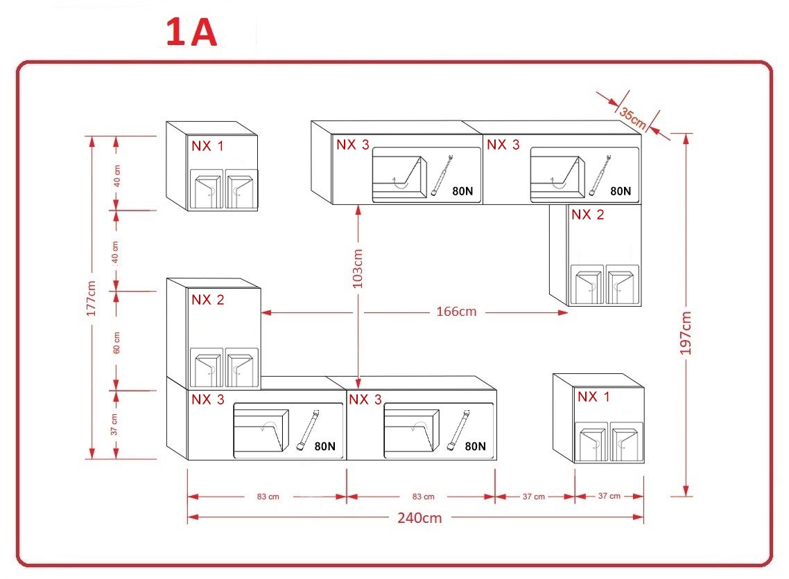 Mueble de salón moderno N5 – blanco brillo – Estándar – 240 x 177 ...