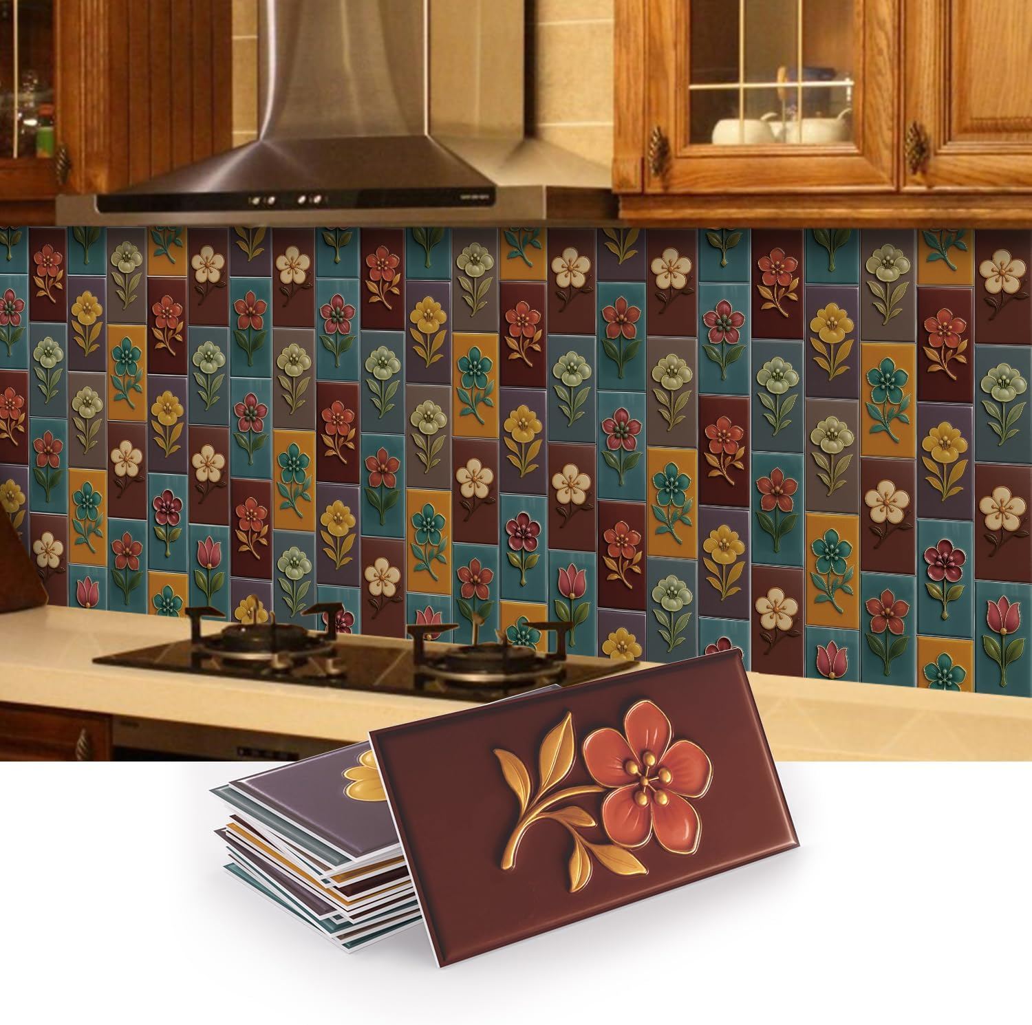 Zestaw 16 samoprzylepnych paneli ściennych, wodoodporne płytki ścienne PCV do backsplash, naklejki ścienne 3D, 20,32 x 10,16 cm