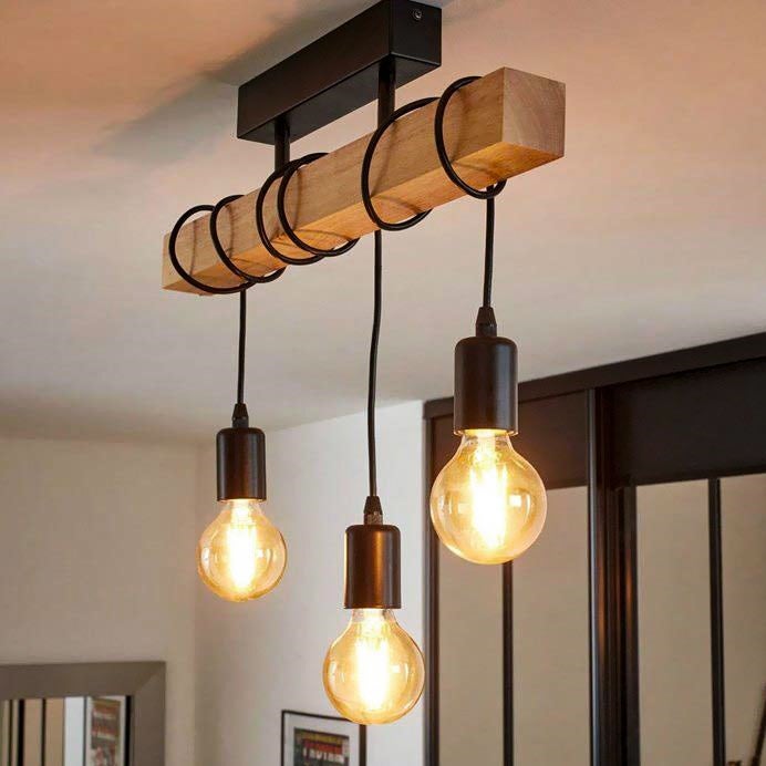 3-głowicowy żyrandol, zawieszenie w stylu vintage, rustykalna lampa sufitowa, metalowe zawieszenie, oświetlenie wyspowe, regulowana wysokość, 55 cm