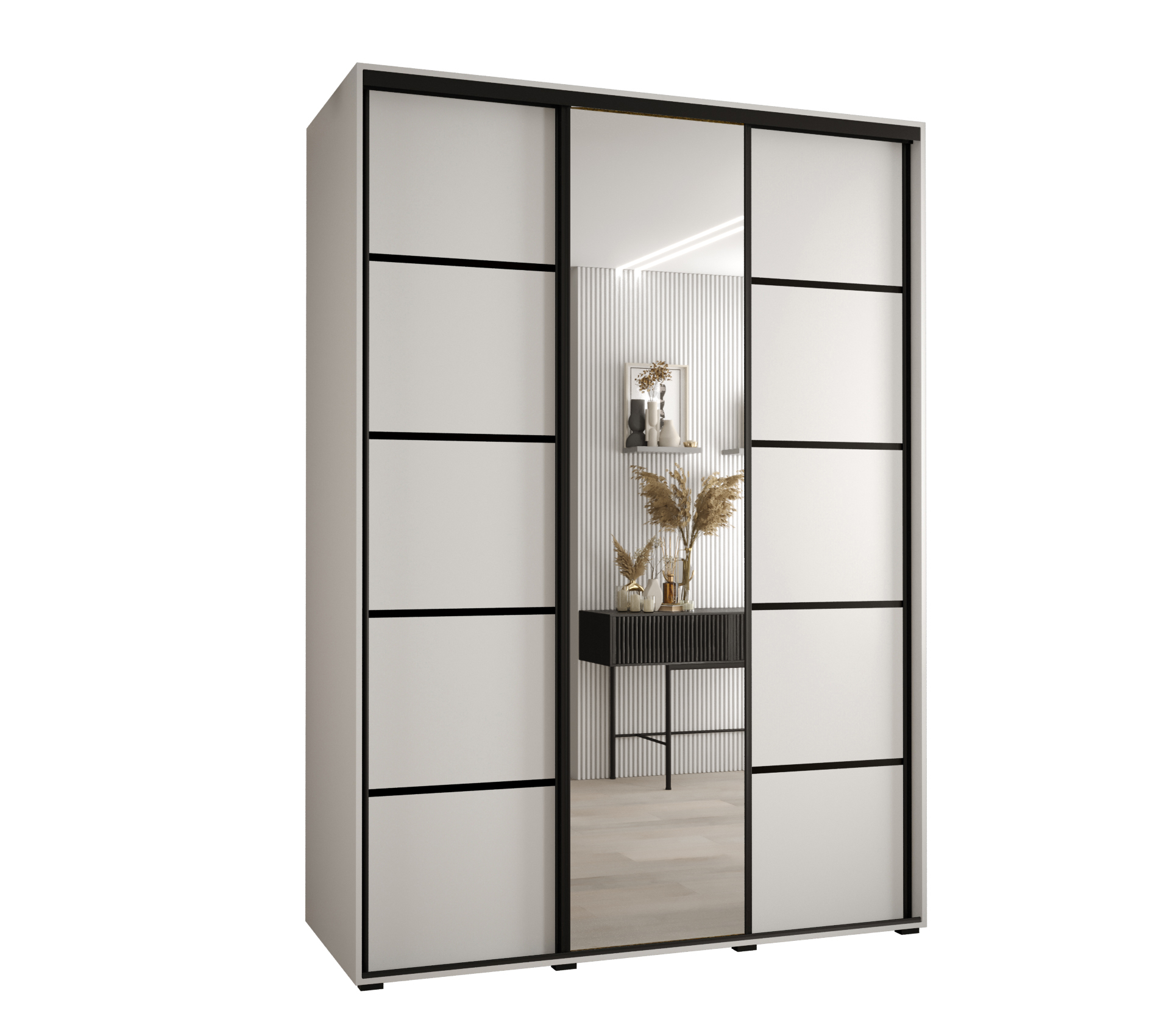 Szafa przesuwna z lustrem wysoka Davos 5 170 x 60 x 235,2 cm biały + biały + u. czarny - Abiks Meble