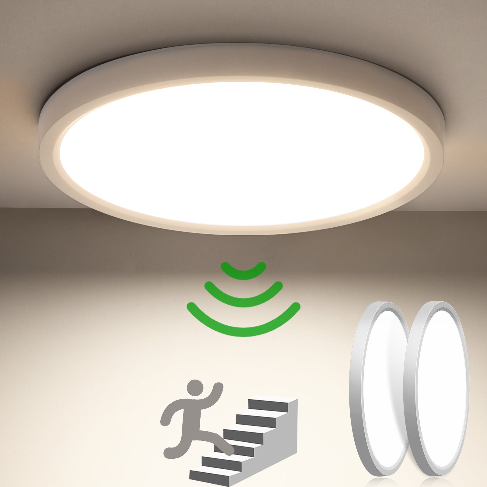 LOVHAUS 2 Sztuki 18W LED Lampy Sufitowe z Czujnikiem Ruchu do Wnętrz 23CM, Lampa bez Migotania 4000K, Ultracienka Nowoczesna Konstrukcja