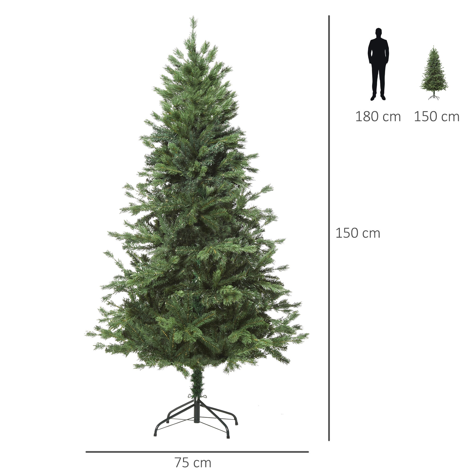 Árbol de Navidad HOMCOM PE PVC y Metal Verde Ø75x150 cm - 4