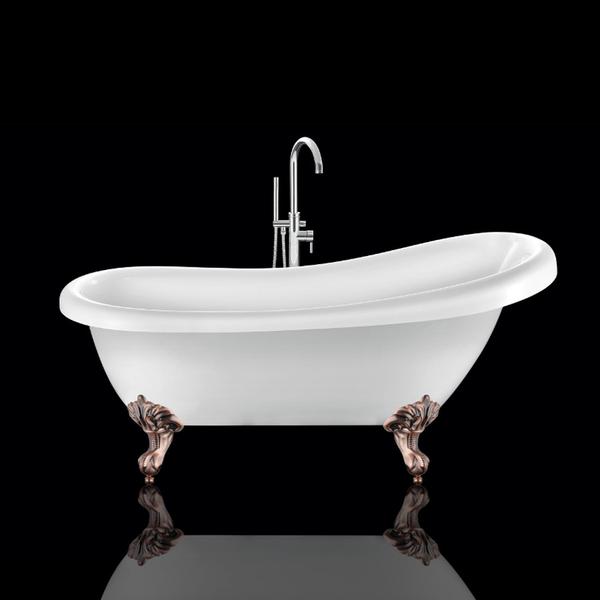 Baignoire sur pieds rétro RICHMOND Blanche 171 cm Pieds d'Aigle Cuivre rouge vieilli