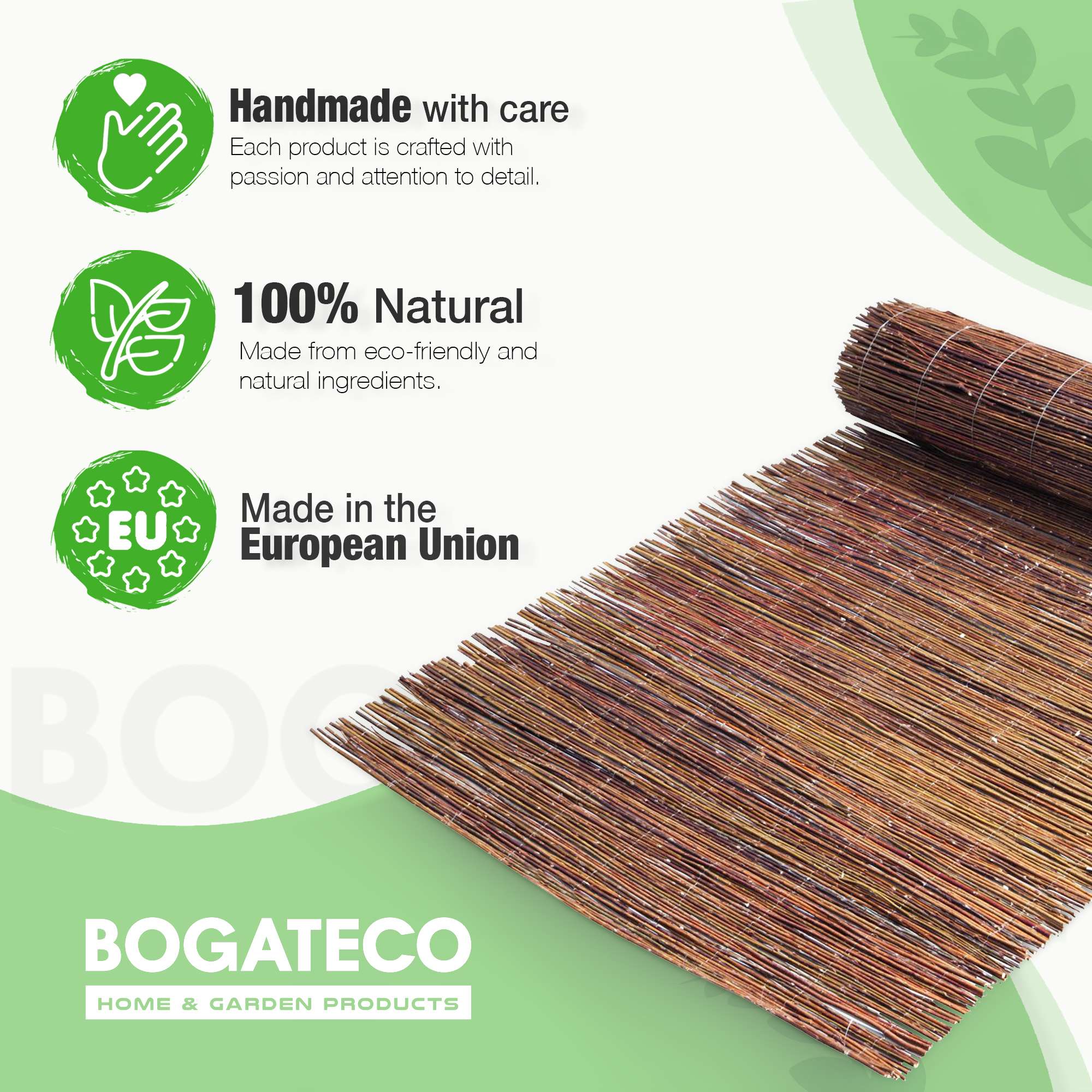 BOGATECO Clôture d'intimité en osier en bois 180 cm de haut et 500 cm de long | Parfait pour le jardin, le balcon et la terrasse | Fabriqué en Europe - 7