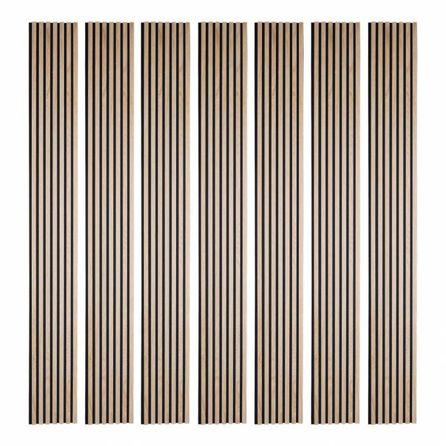 Lot de 7 Panneaux tasseaux bois 250 x 30 x 1,9 cm - décor chêne clair fond noir - 5,25m²