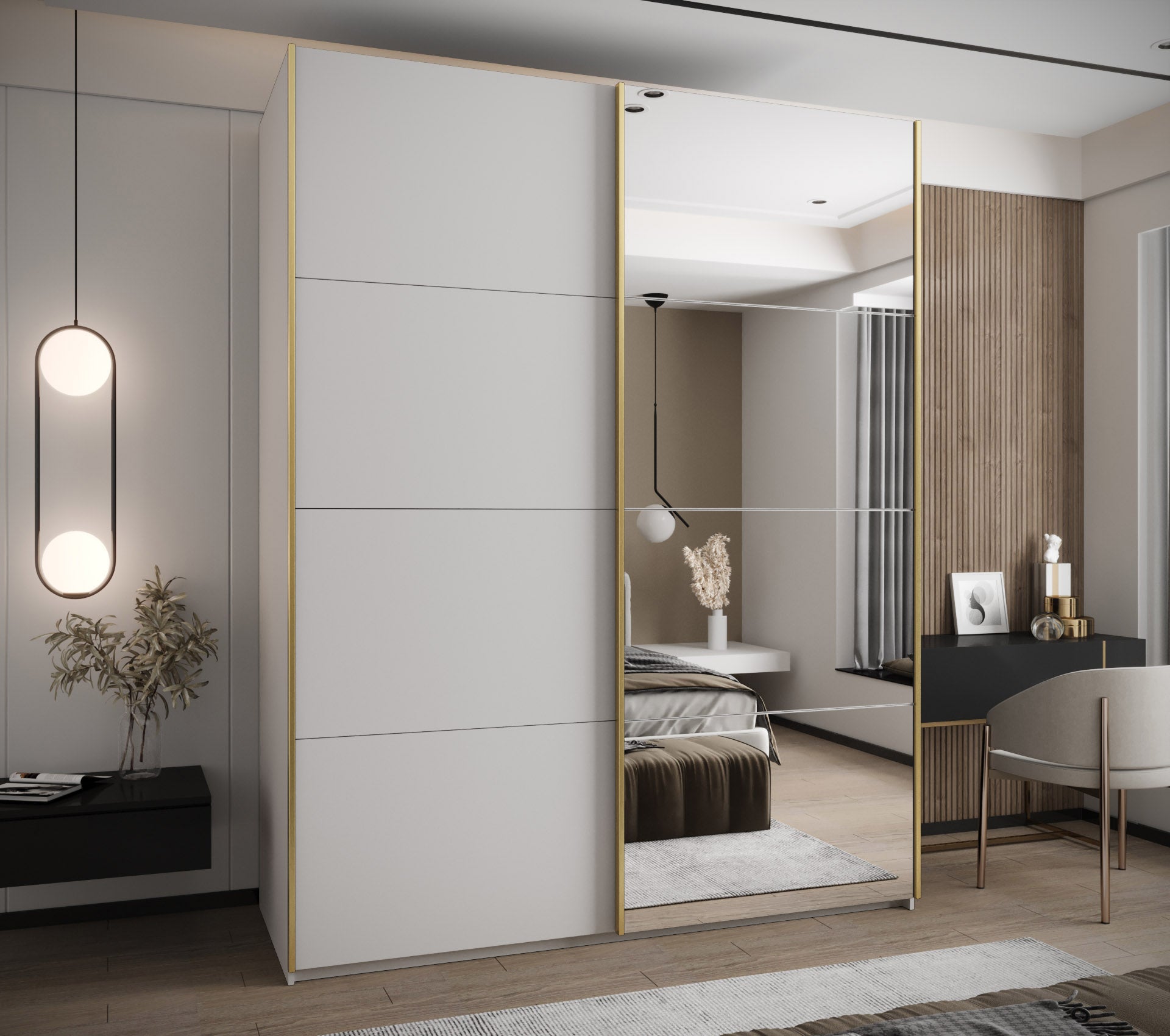 Szafa przesuwna wysoka Lux 3 190 x 64 x 245,5 cm biały + biały + u. złoty - Abiks Meble - 2