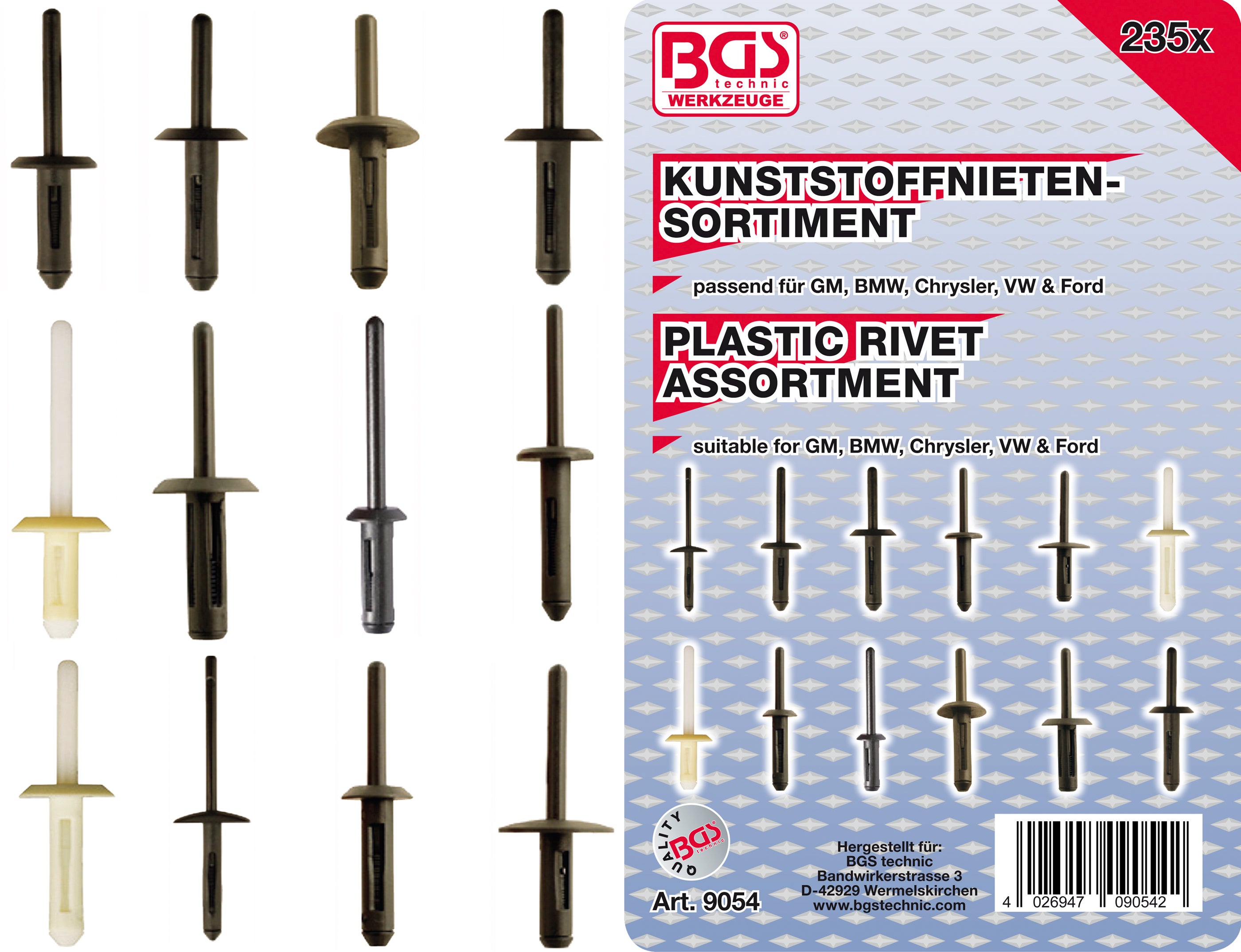 Assortiment de rivets plastiques | pour GM, BMW, Chrysler, VW, Ford ...