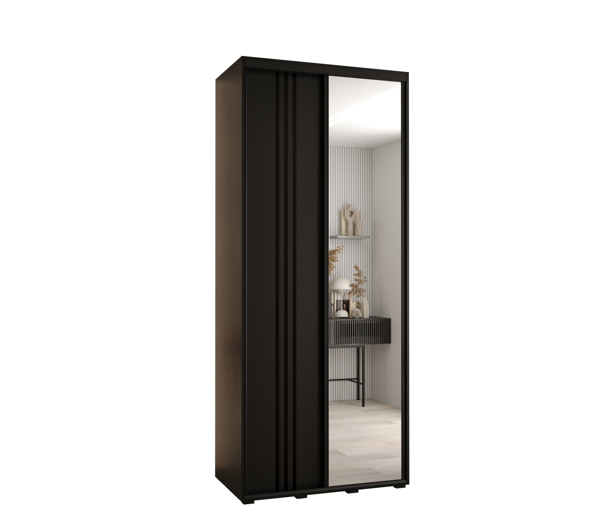 Szafa przesuwna z lustrem wysoka Davos 7 110 x 45 x 235,2 cm czarny + czarny + u. czarny - Abiks Meble