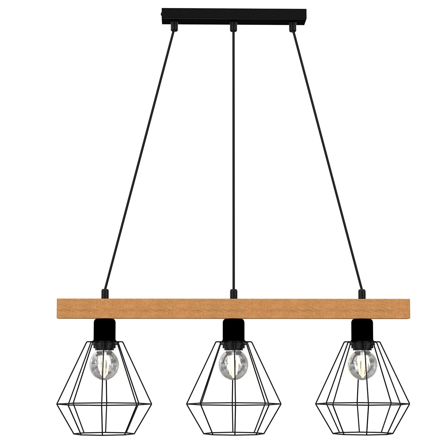 Lampa wisząca Vastra czarny matowa-jasne drewno 3xE27x15W wym: 110 x 73 x 19 cm metal Luminex