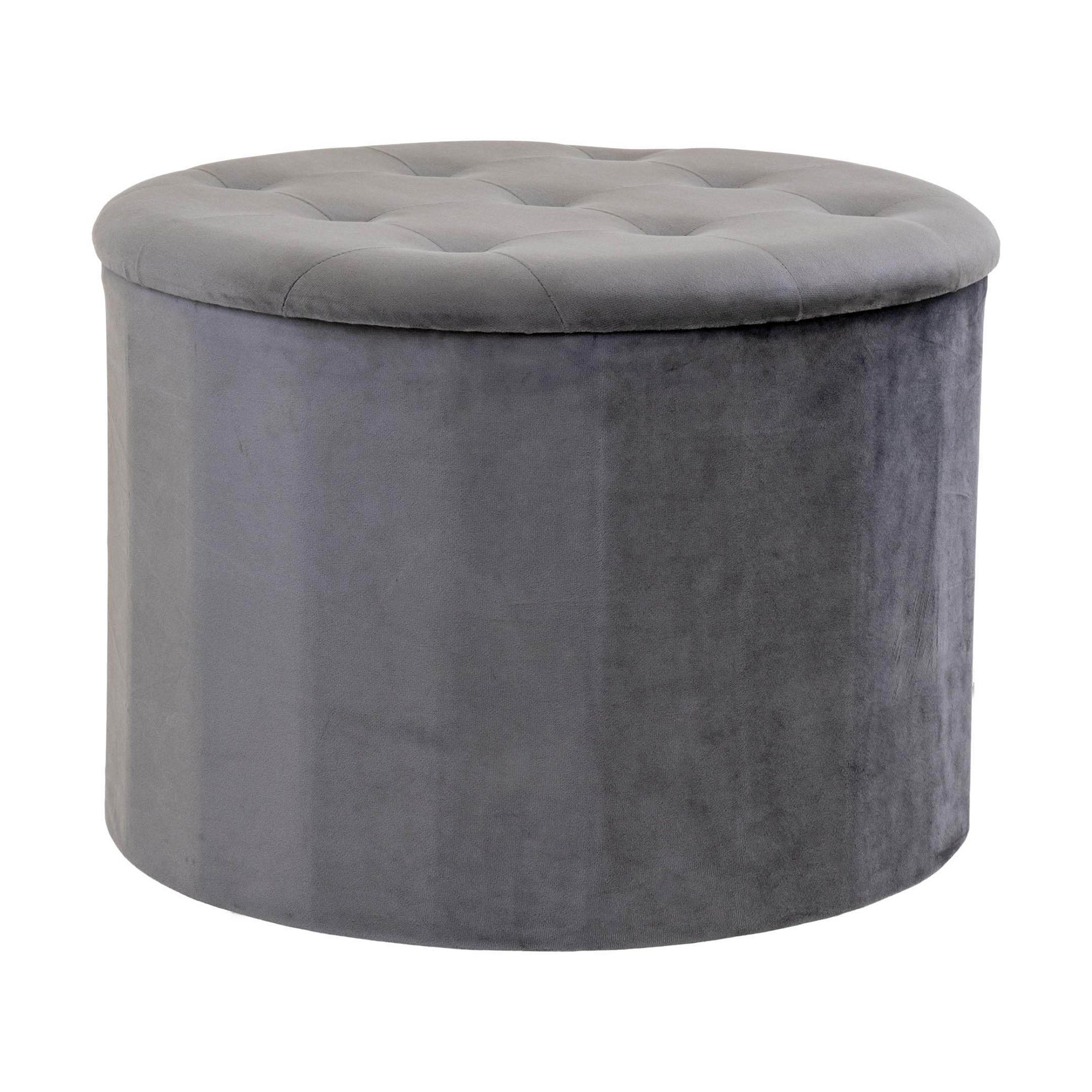 Pouf Rond Velour Pouf rond 56x30 cm avec rangement en velours gris | Leroy Merlin