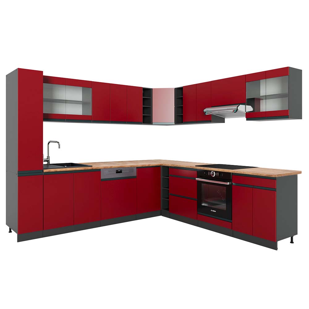 Vicco Panel przedni R-Line, Czerwony/antracyt, 277 x 60 cm J-Shape, BP Dąb
